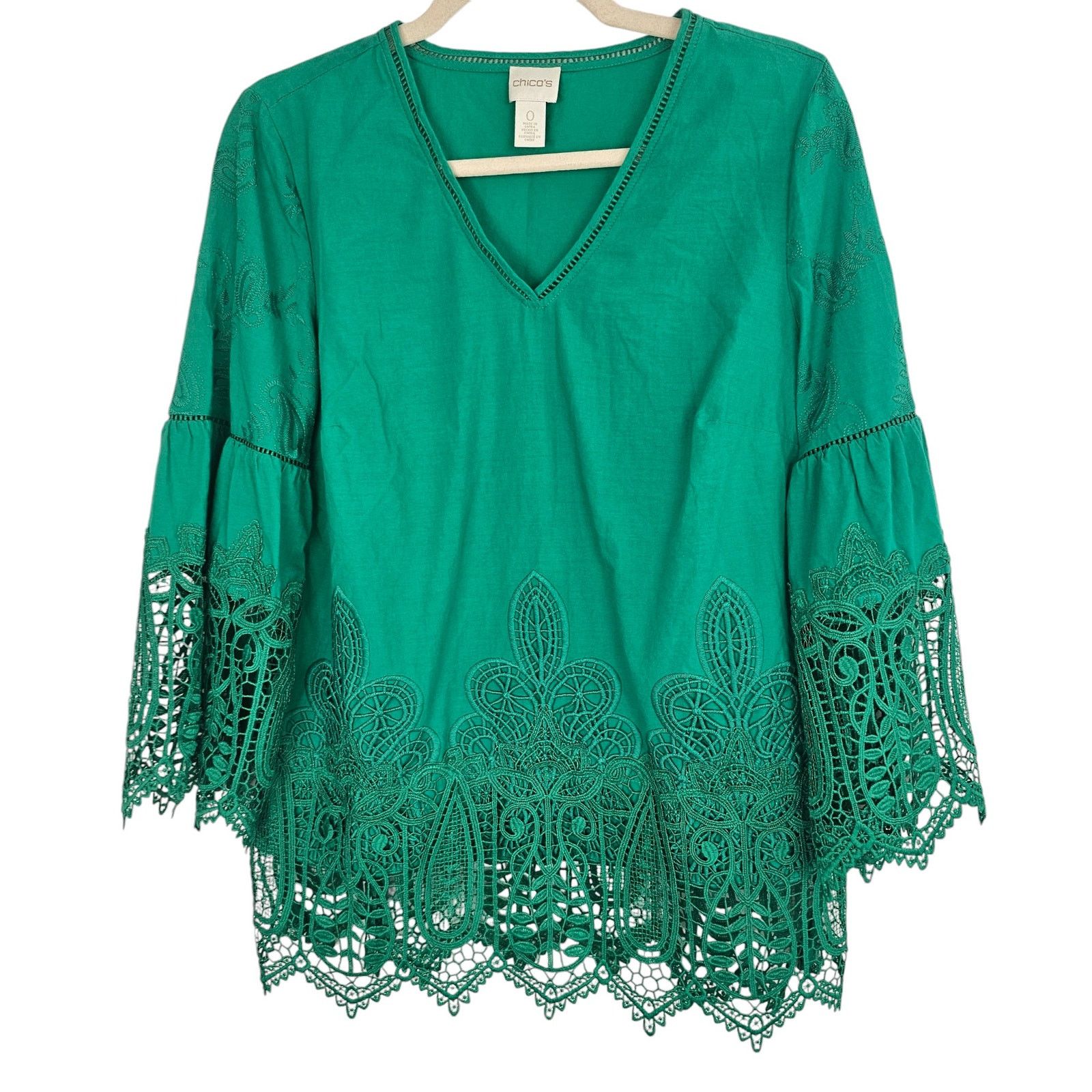 Chicos Chicos Womens Kelly Green Embroidered Tunic 0 Small Coastal Size S / US 4 / IT 40 - 1 Thumbnail