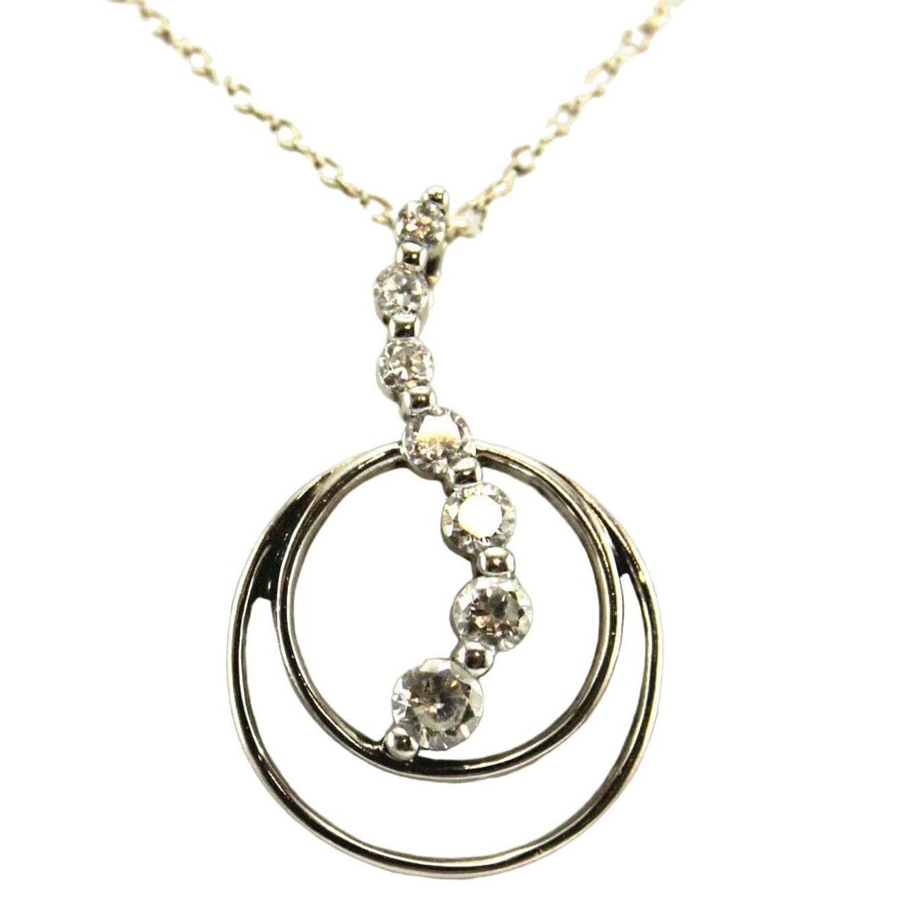 Other Sterling Silver 925 Double Circles 7 Stone CZ Pendant • 23" Size ONE SIZE - 1 Thumbnail