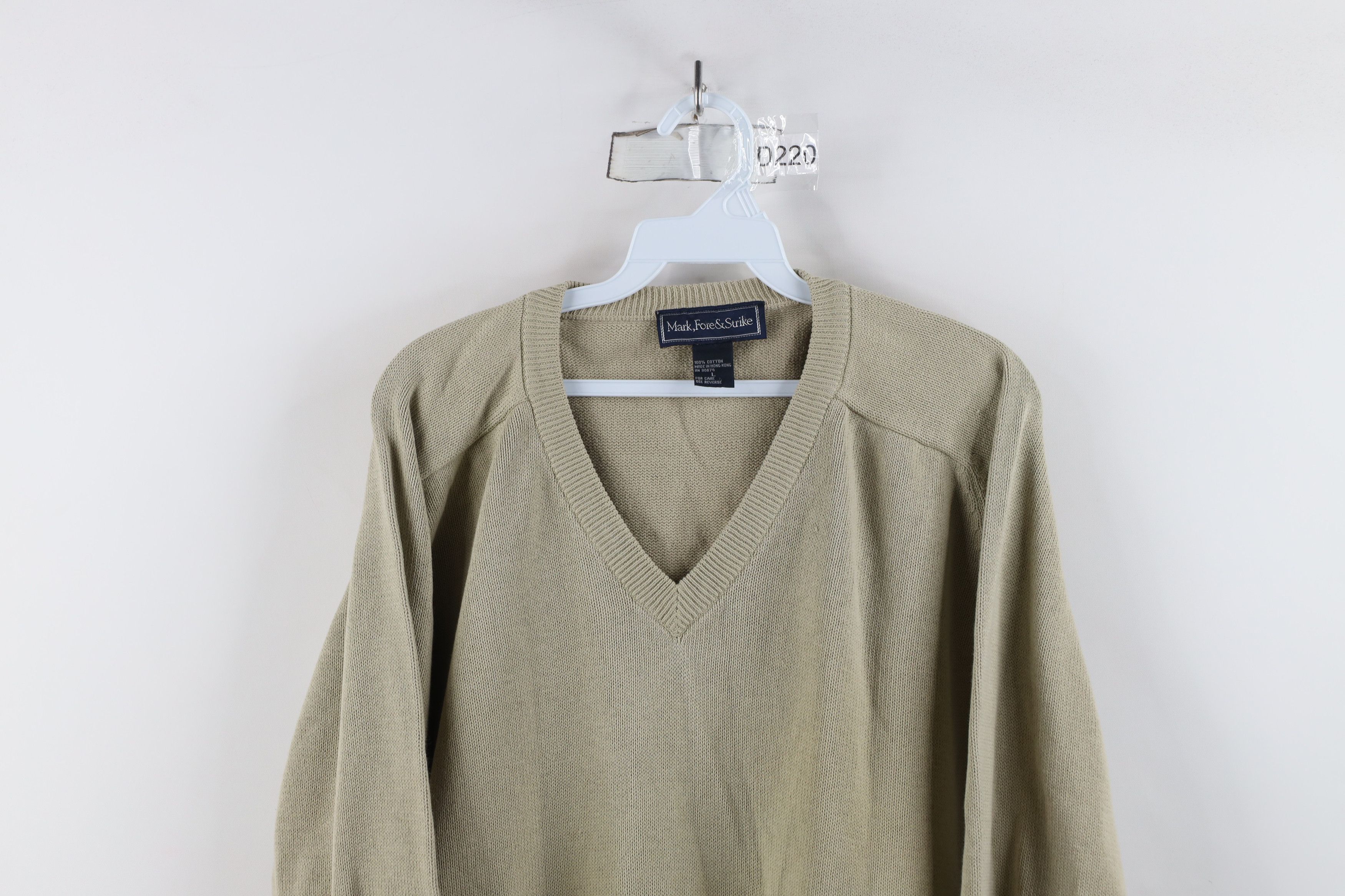 Vintage Vintage 90s Streetwear Cotton Knit V-Neck Sweater Beige Size US L / EU 52-54 / 3 - 2 Thumbnail