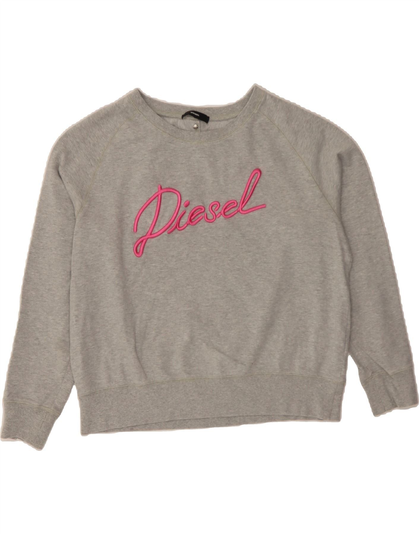 Diesel Womens Graphic Sweatshirt Jumper UK 14 Medium Grey Cotton Size M / US 6-8 / IT 42-44 - 1 Thumbnail