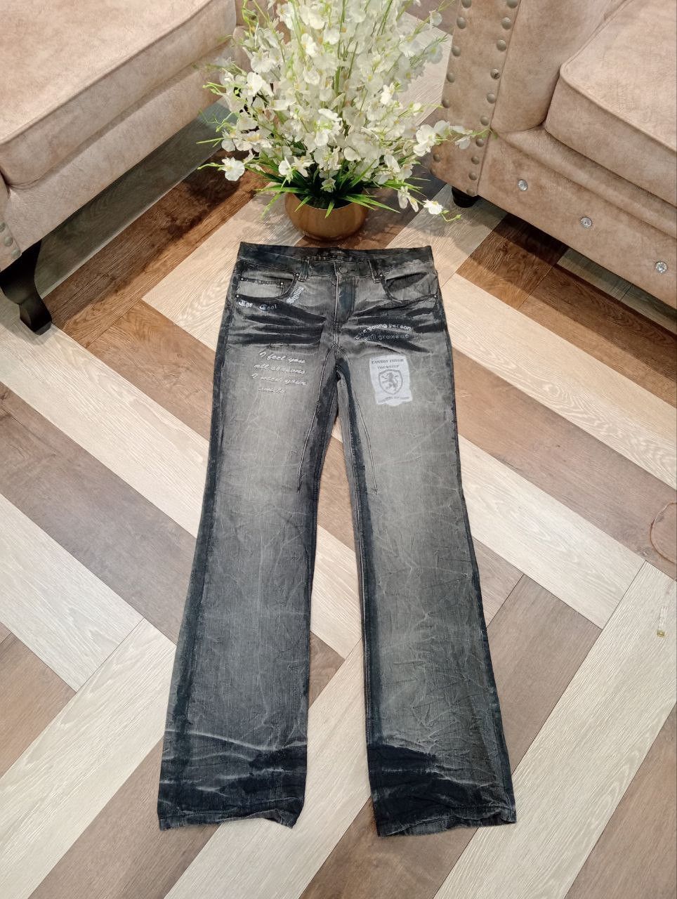 JAPANESE LOWBOX DISTRESSED LOOK FLARED PANTS - SIZE 84