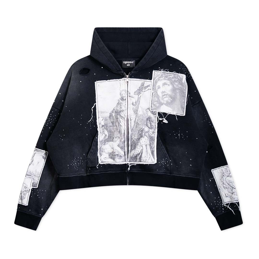 Other Righteous Divine Canvas Zip Up Jacket Rhinestone Black Size US XL / EU 56 / 4 - 1 Thumbnail