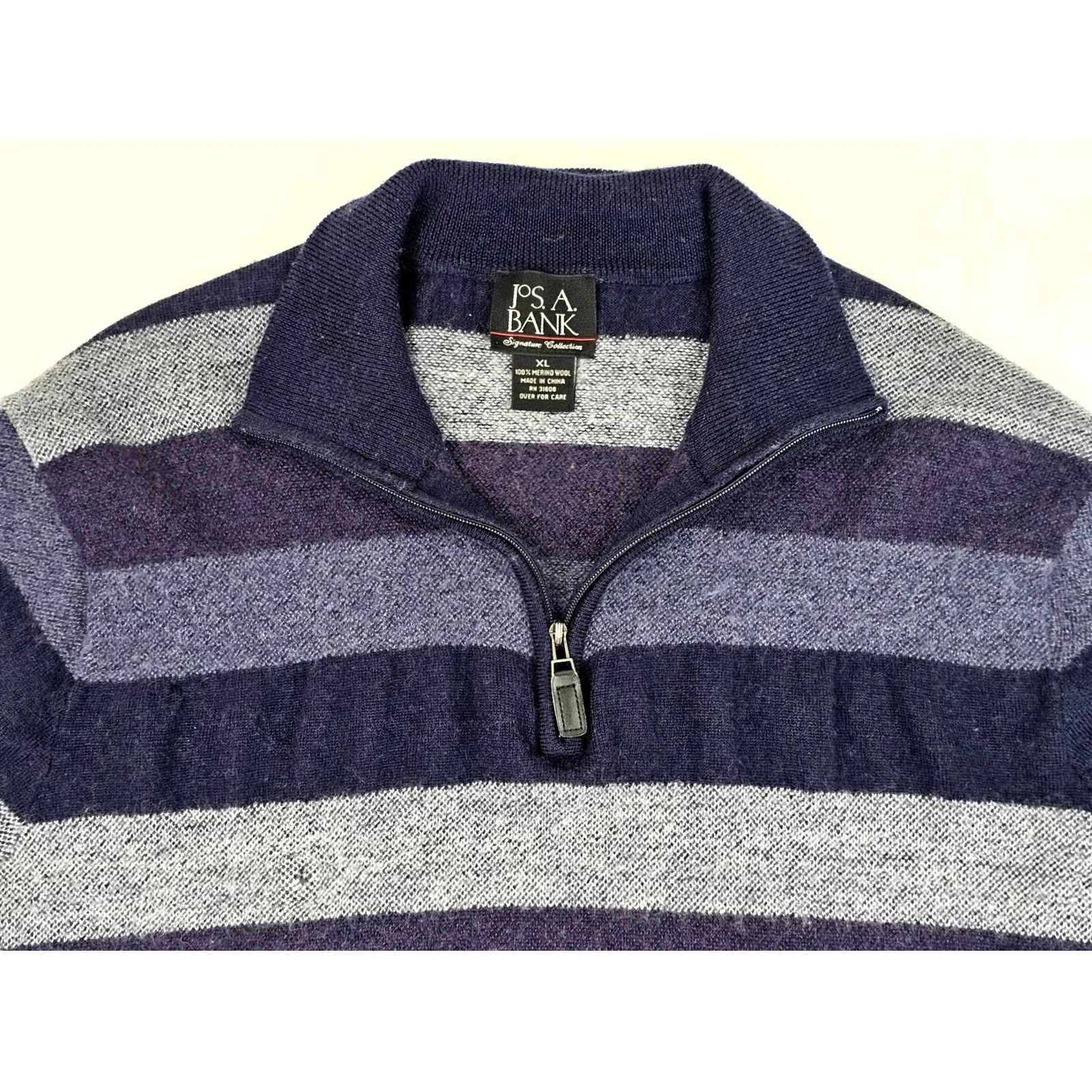 Jos. A. Bank Jos A Bank Sweater Women XL Blue Stripe Merino Wool Mock Neck 1/4 Zip Pullover Size XL / US 12-14 / IT 48-50 - 3 Thumbnail