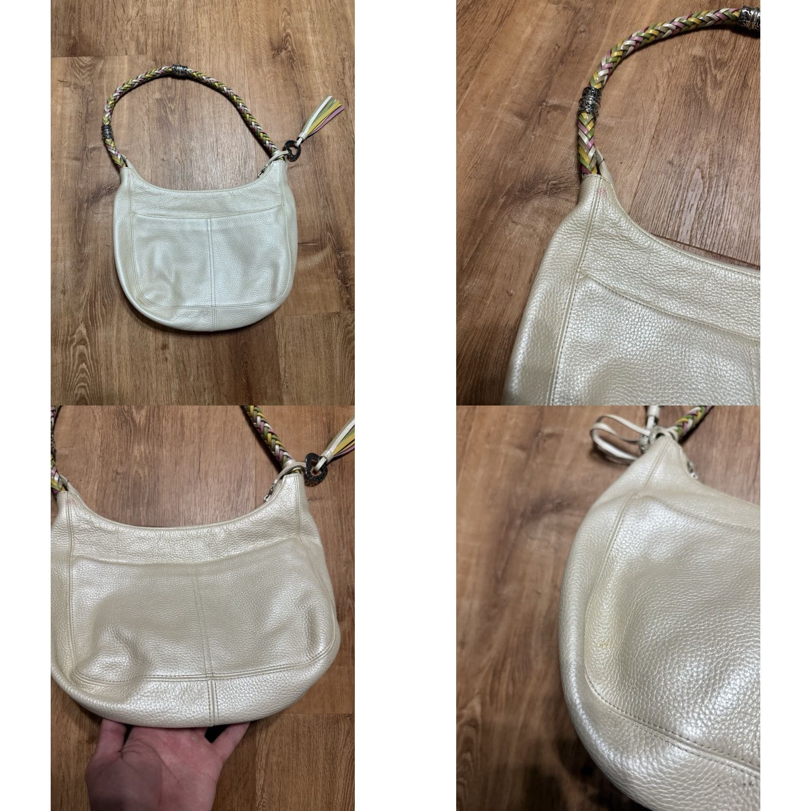 Brighton Brighton Barbados Hobo Bag Purse Handbag Cream White Leather Bright Multi Braid Woman Medium Size ONE SIZE - 8 Thumbnail
