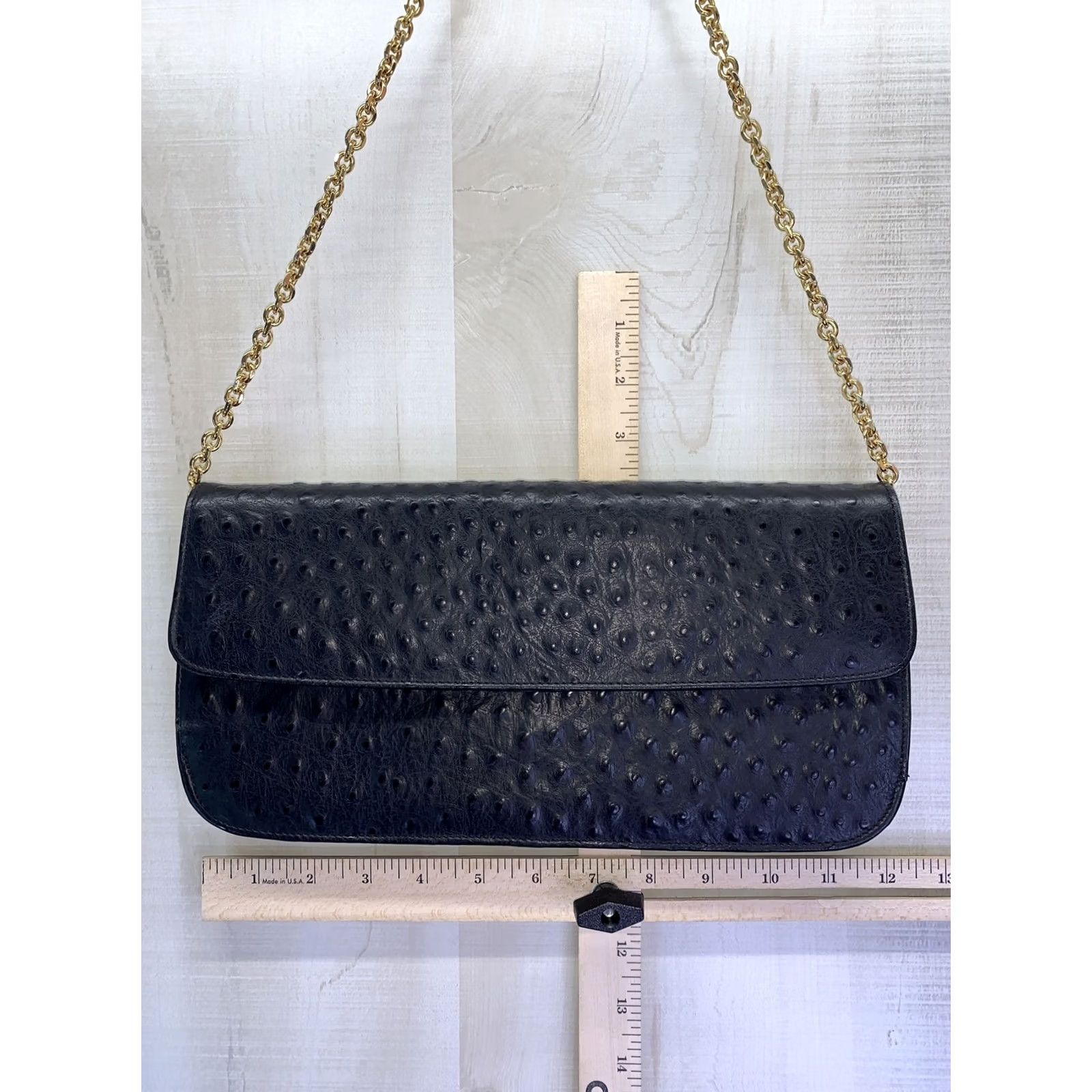 Neiman Marcus VINTAGE Neiman Marcus Women's Clutch Ostrich Leather Black Chain Clutch Small Bag Size ONE SIZE - 3 Thumbnail
