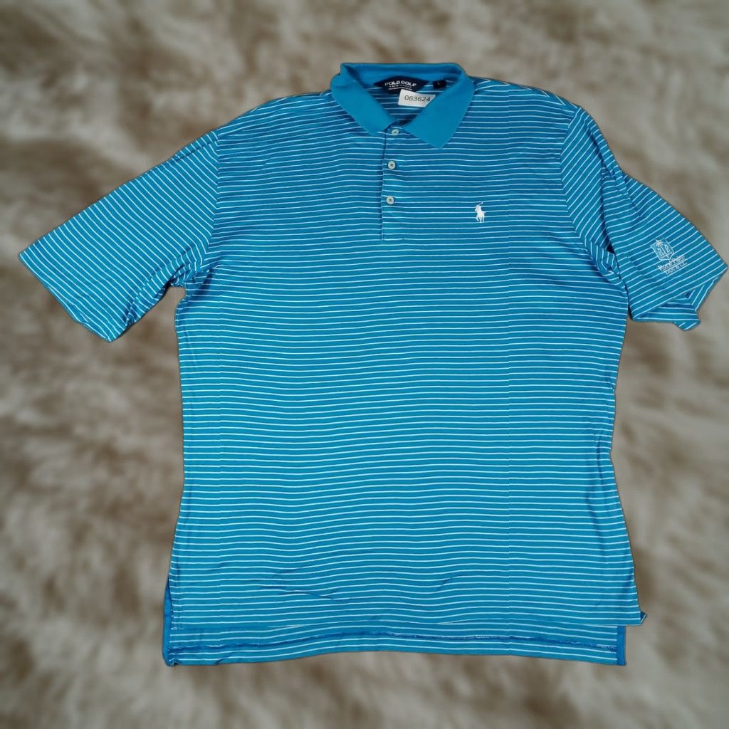 Ralph Lauren Ralph Lauren Polo Shirt Men Adult Large Blue Striped Short Sleeve Cotton Button-Front Logo Mens Size US L / EU 52-54 / 3 - 1 Thumbnail