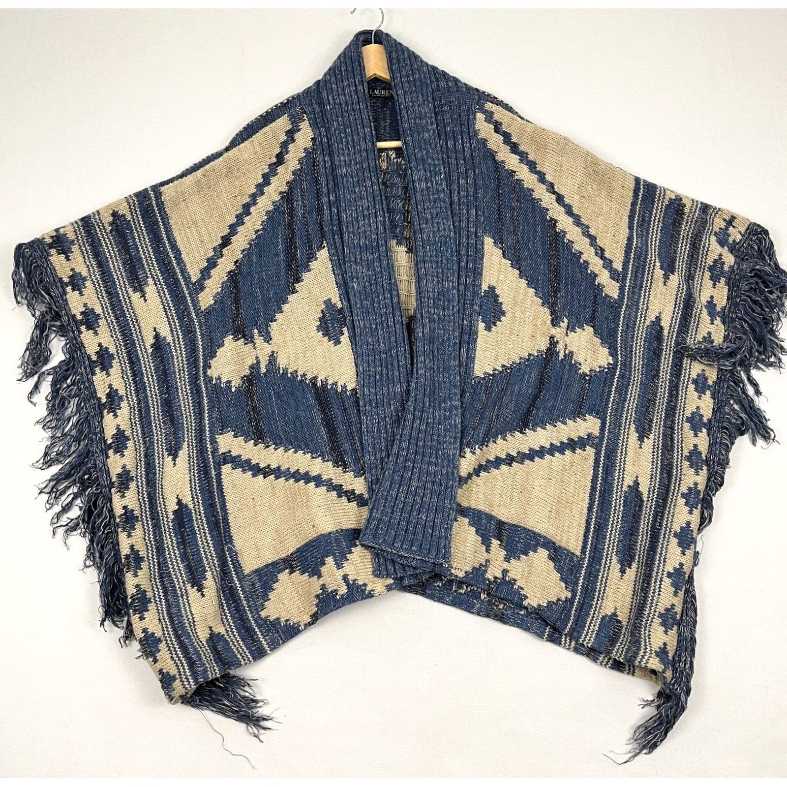 Ralph Lauren Ralph Lauren Poncho Cardigan Womens L Wool Linen Aztec Native Open Heavy Fringe Size L / US 10 / IT 46 - 2 Thumbnail