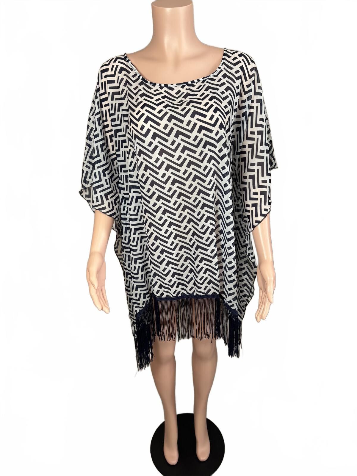 Other Navy Blue Boho Festival Beach/Swim Fringe Cover-Up Dress. Size ONE SIZE - 2 Thumbnail