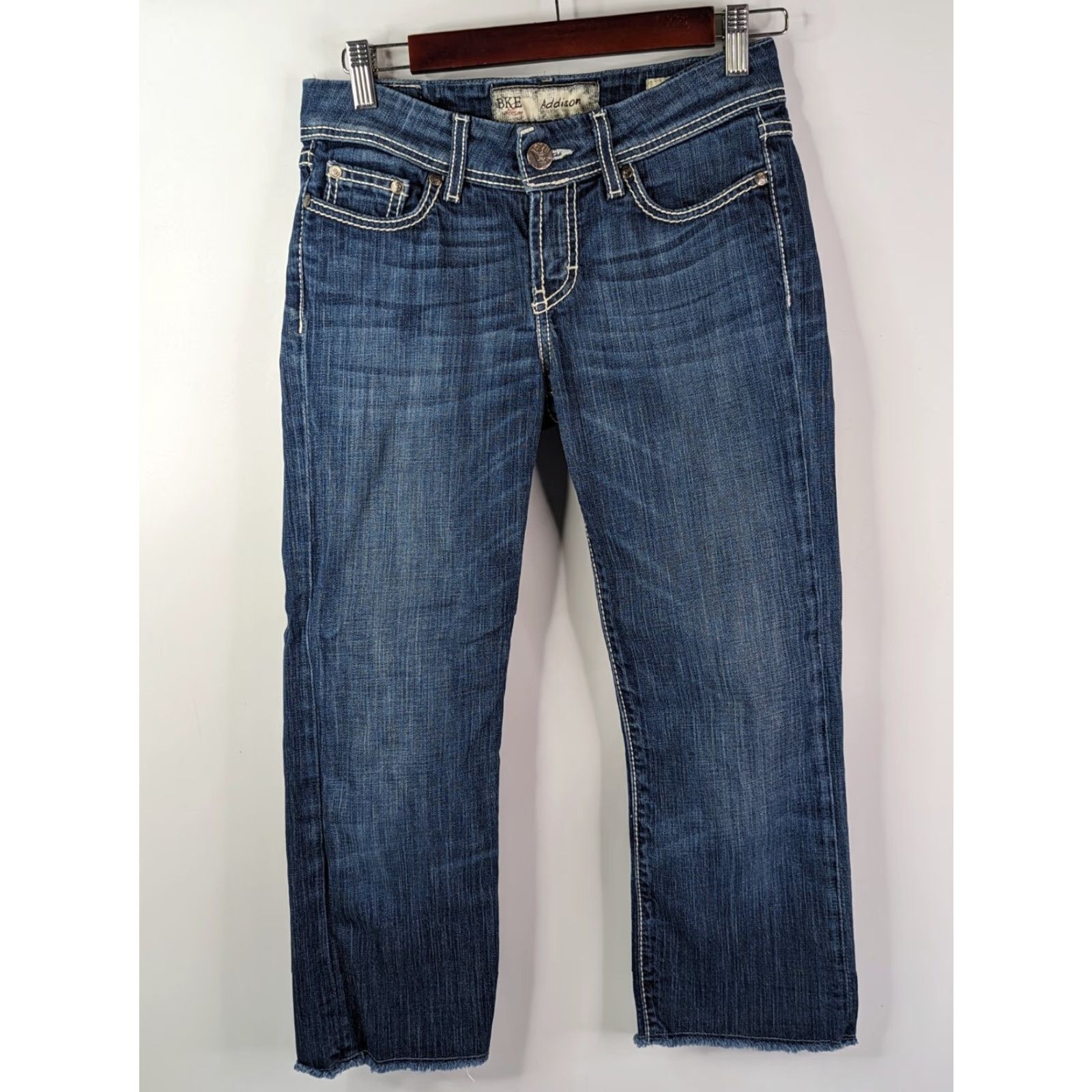 Vintage BKE Buckle Jeans Blue Addison Crop Raw Hem Low Rise Dark Wash Stretch Womens 26 Denim Regular 5-Pocket Size 26" / US 2 / IT 38 - 3 Thumbnail