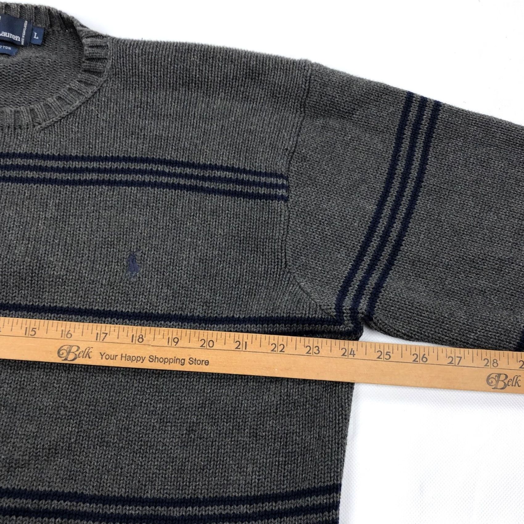 Polo Ralph Lauren VINTAGE Polo Ralph Lauren Men’s L Gray Blue Striped Cotton Crewneck Sweater Size US L / EU 52-54 / 3 - 6 Thumbnail