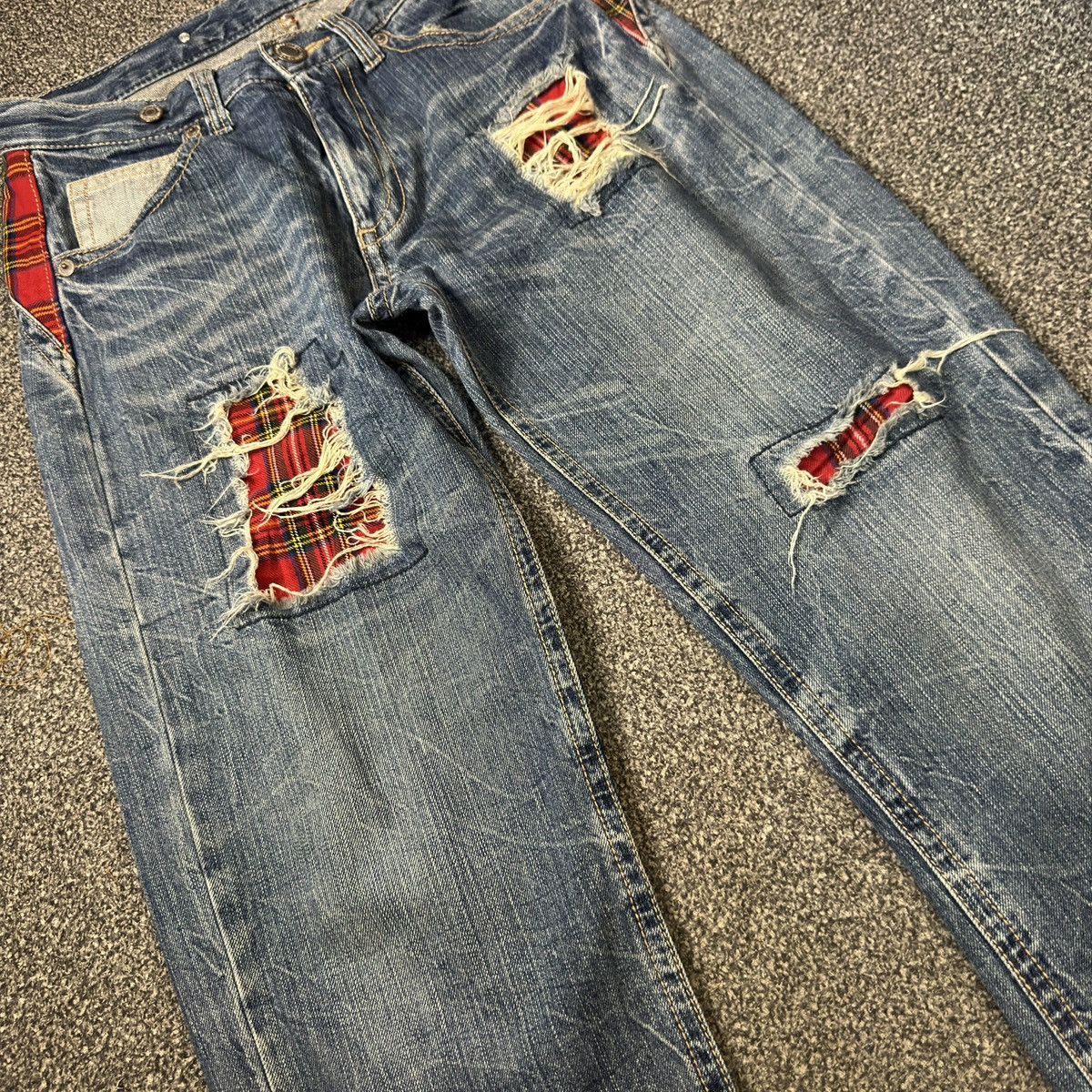 Japanese Distressed Plaid Patchwork Hysteric Glamour Style