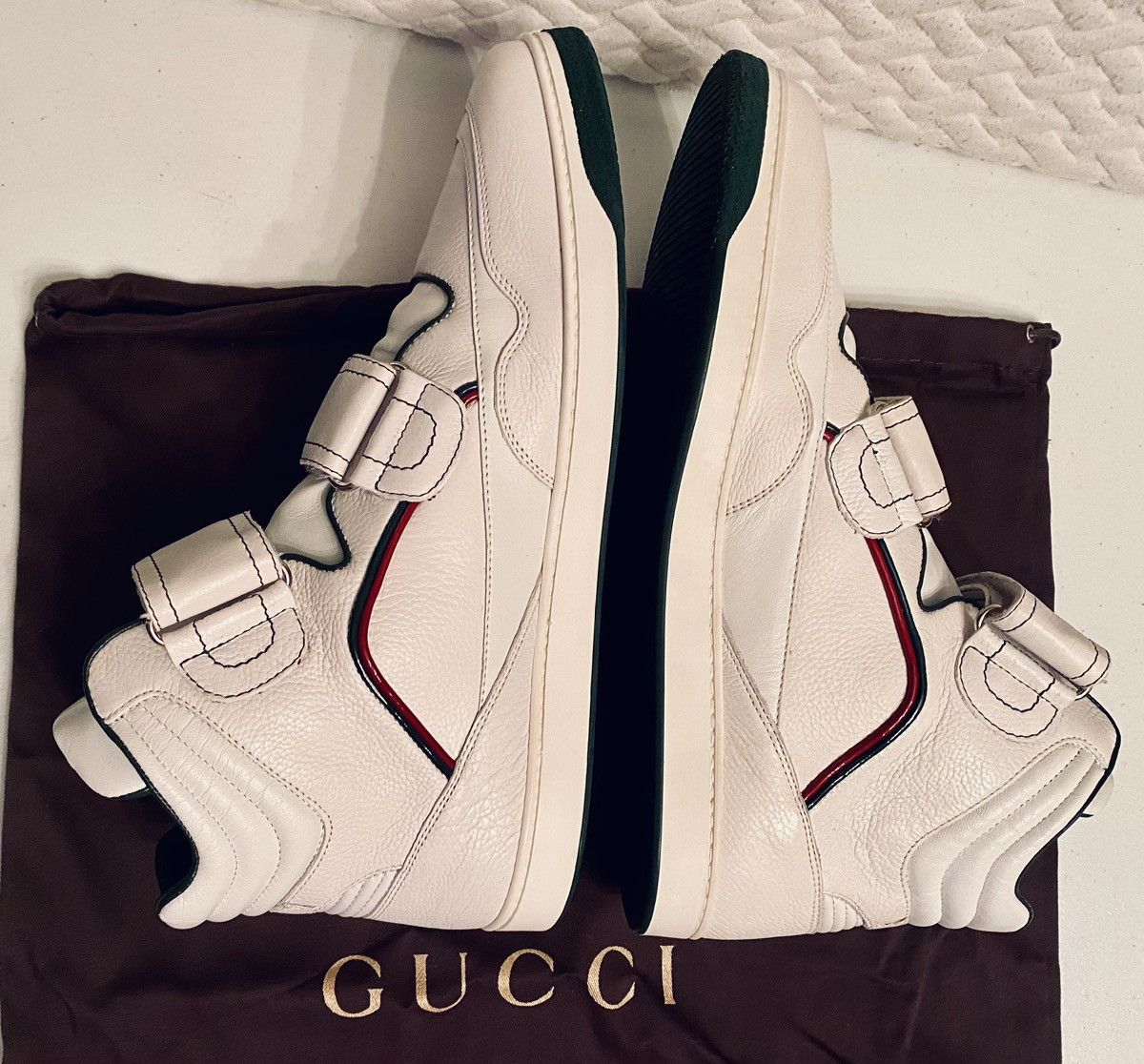 Gucci Gucci 🇮🇹 Barkleys GG Leather Hi Top Sneakers 11 NEW VINTAGE Size US 11 / EU 44 - 13 Thumbnail