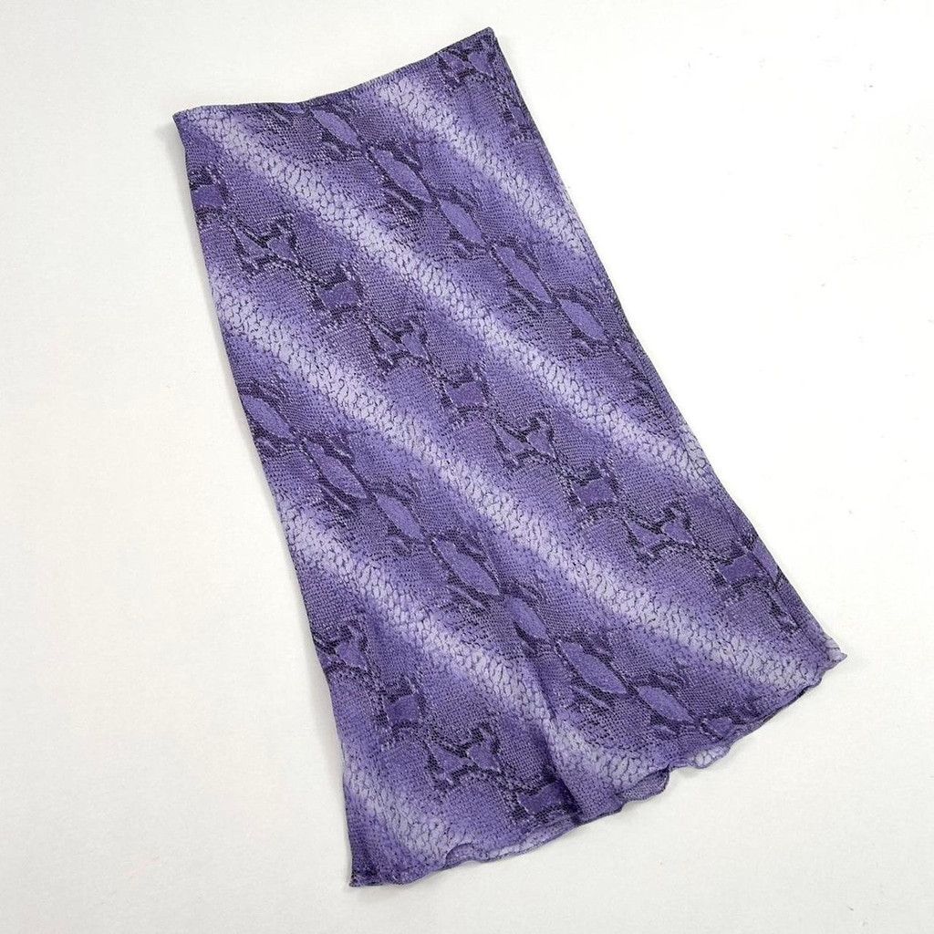 Vintage y2k euro purple diagonal snakeskin print midi skirt Size 24" / US 00 / IT 34 - 7 Thumbnail
