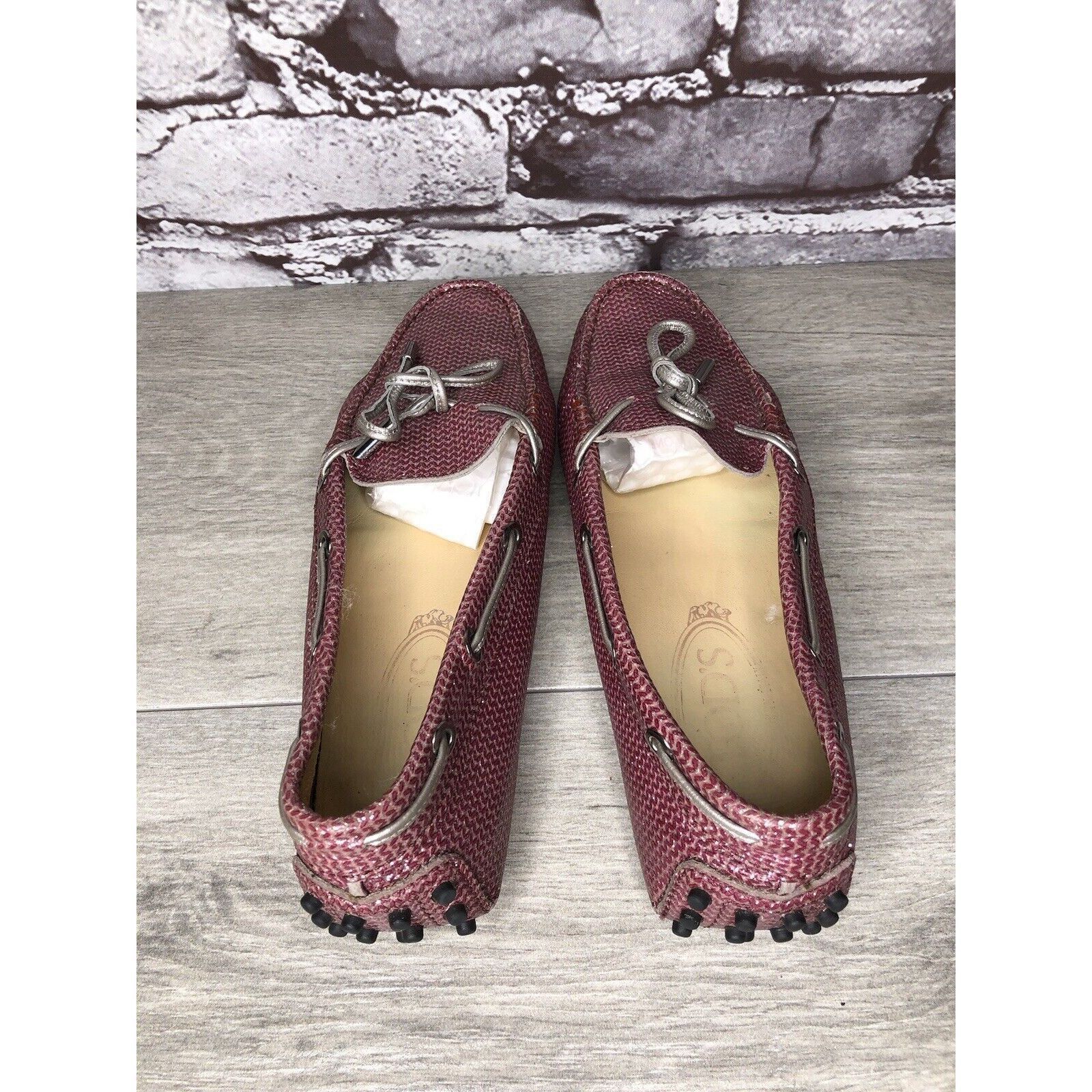 Tod's TODS Pink Metallic Leather Moccasins Driver Loafers Flats Wo Size US 5 / IT 35 - 5 Thumbnail