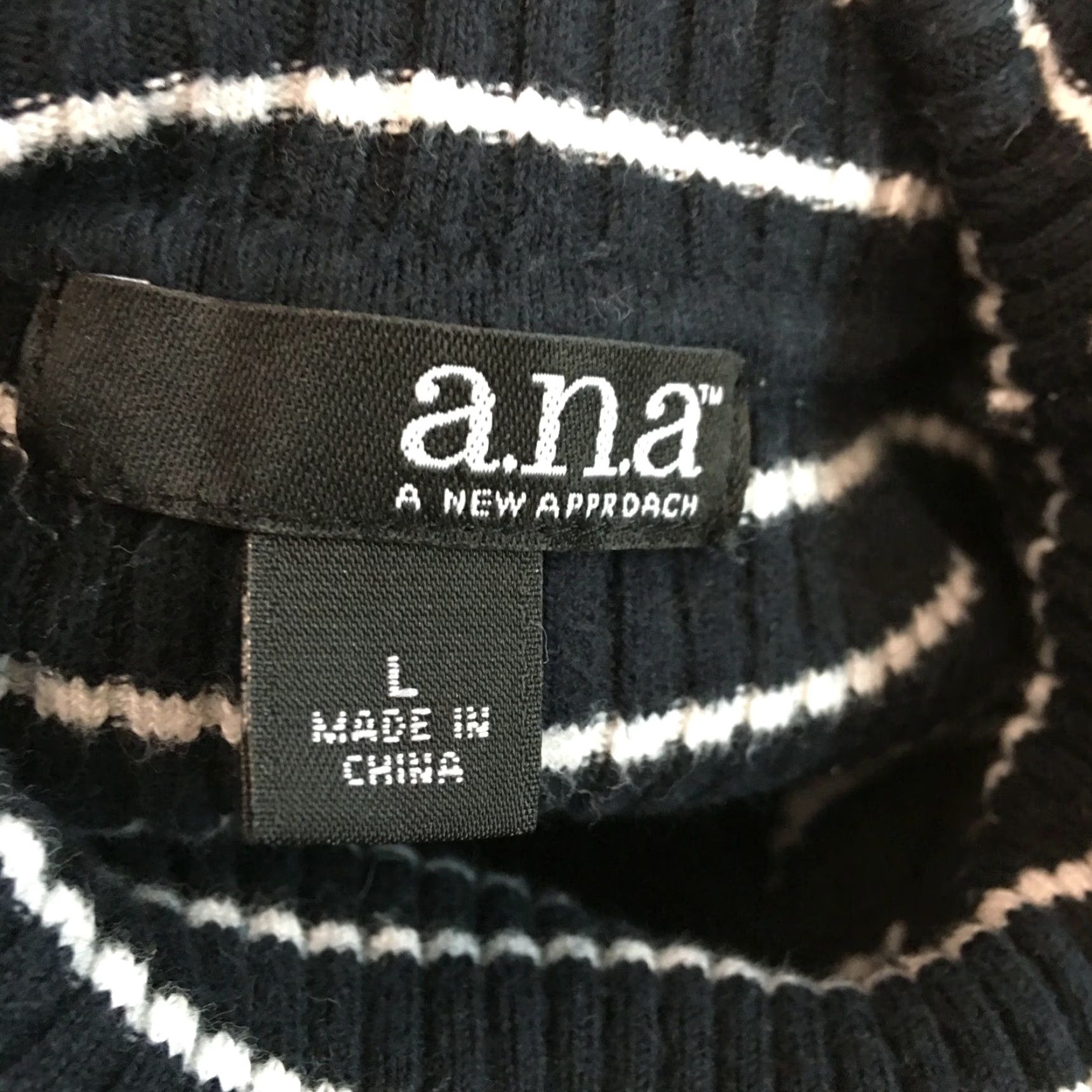 Vintage A.N.A Women's Striped Knit Pullover Sweater Black Size L Long Sleeve Turtle Neck Casual Classic Size L / US 10 / IT 46 - 4 Thumbnail