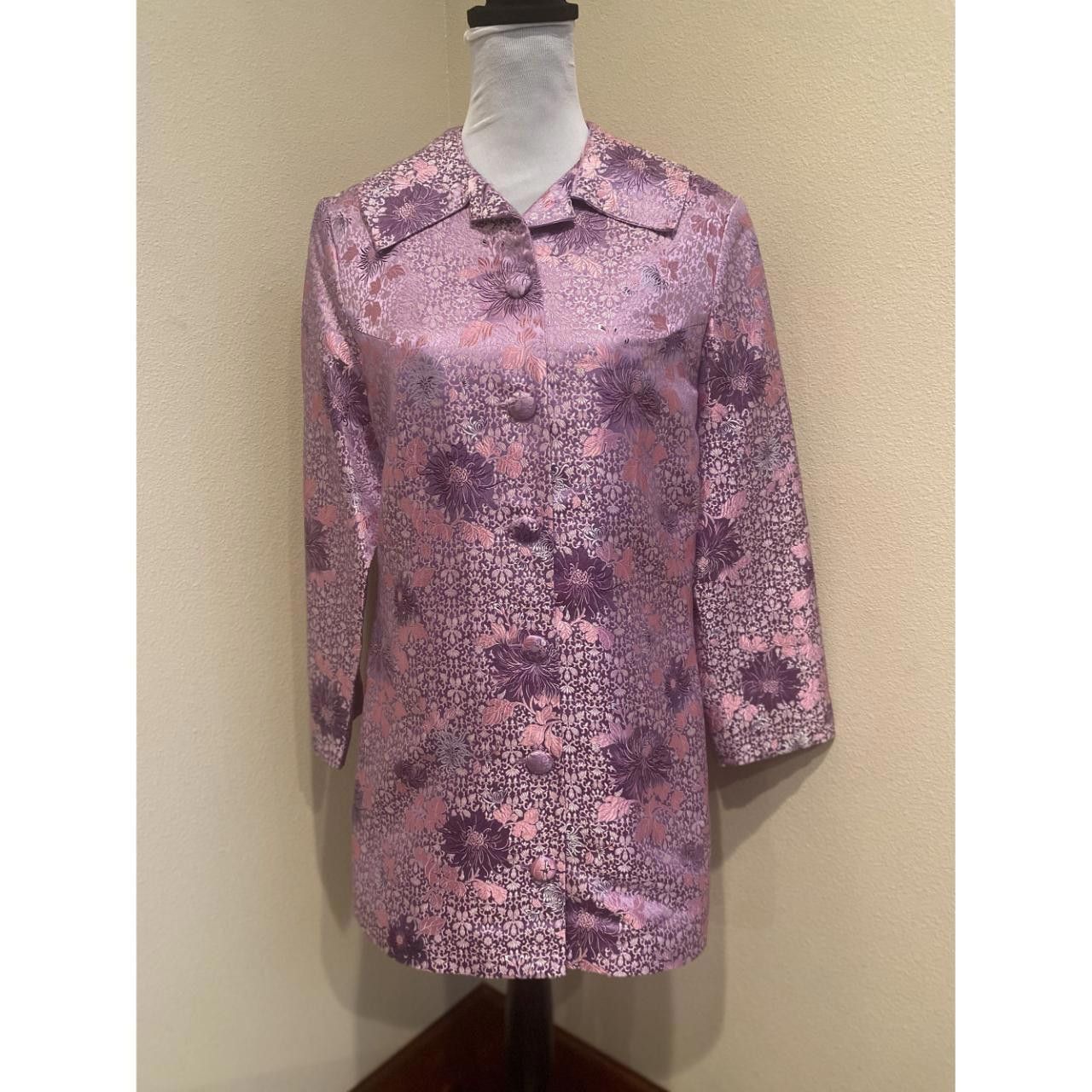 Designer Vintage Style Pink Magenta Floral Brocade Satin Jacket RARE Size L / US 10 / IT 46 - 8 Thumbnail