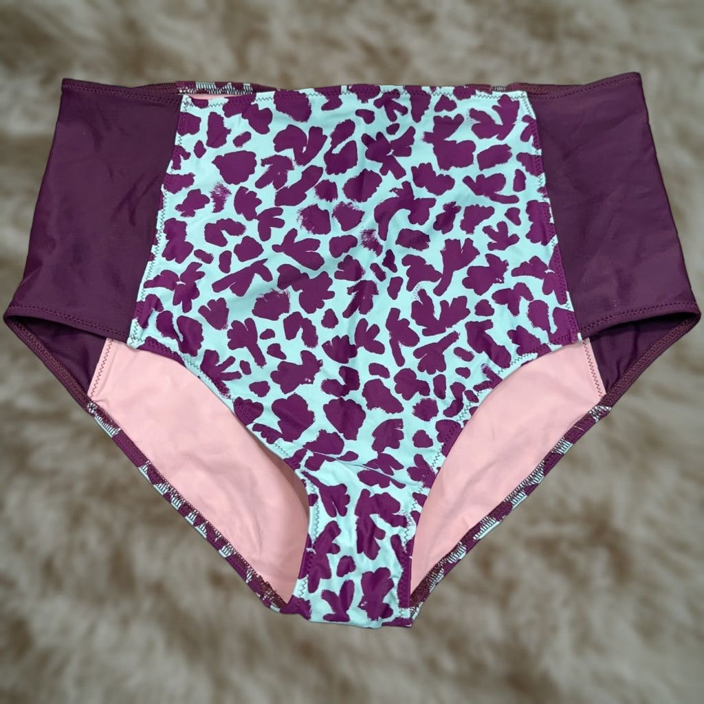 Tanya Taylor Tanya Taylor Swim Kaia Bikini Bottom High Waist Purple Blue 1X NWT Plus Size Womens Swimsuit Bottom Recycled Polyamide MSRP 15 Size 40" / US 18 - 1 Thumbnail