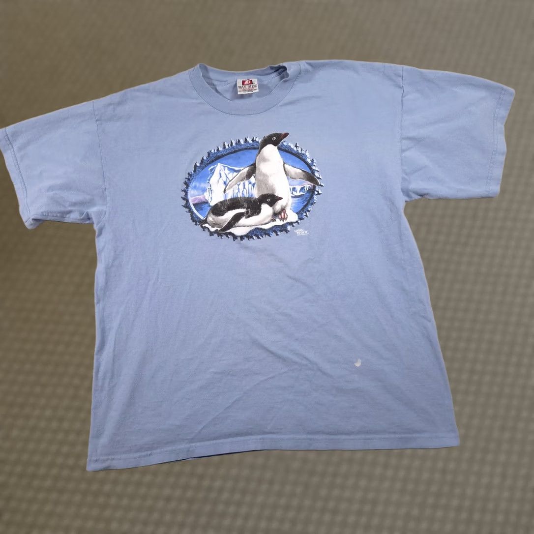 Vintage VINTAGE Bayside Shirt Mens 2XL Blue Penguin Look & Touch 2002 USA Graphic Tee 00s Crew Neck Short Sleeve Heavyweight Preshrunk Triangle of Penguins Size US XXL / EU 58 / 5 - 1 Thumbnail