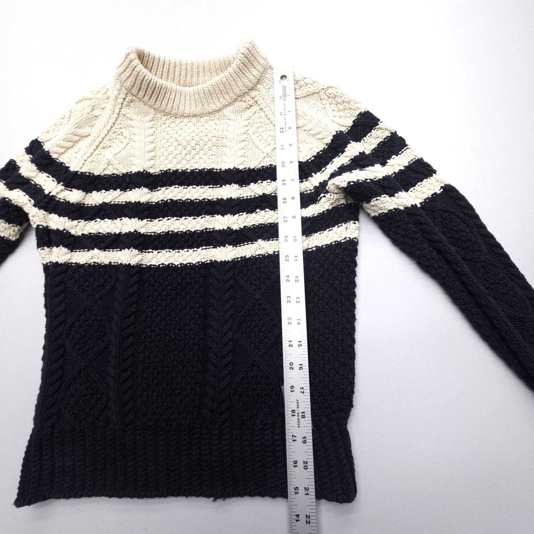 Vintage LL Bean Signature Cotton Fisherman Sweater Womens Small Striped Knit Pullover Mock Neck Casual Womens/Girls? (confusing) Size S / US 4 / IT 40 - 6 Thumbnail
