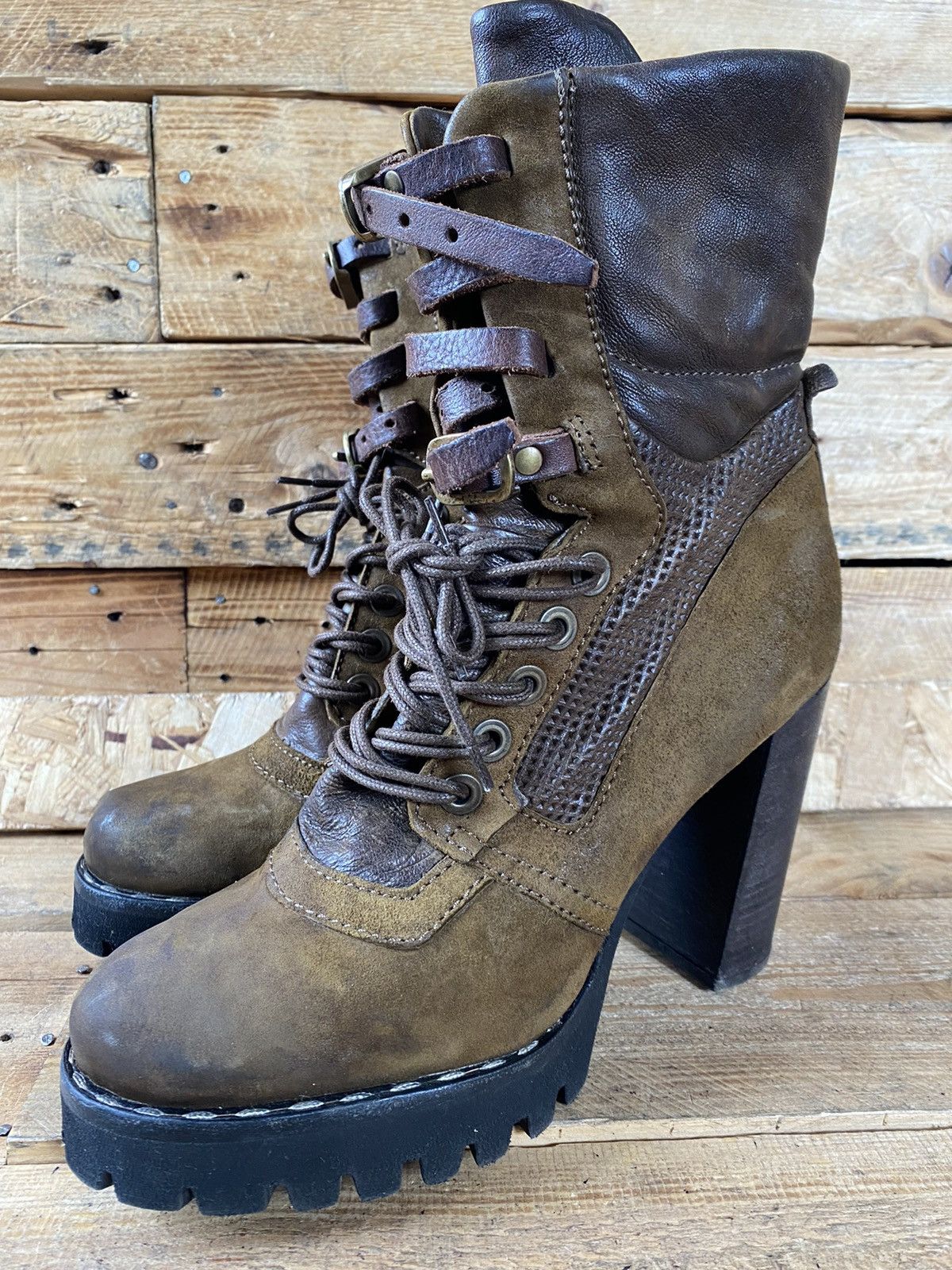 Vintage As 98 olive green heeled boots Size US 7 / IT 37 - 5 Thumbnail
