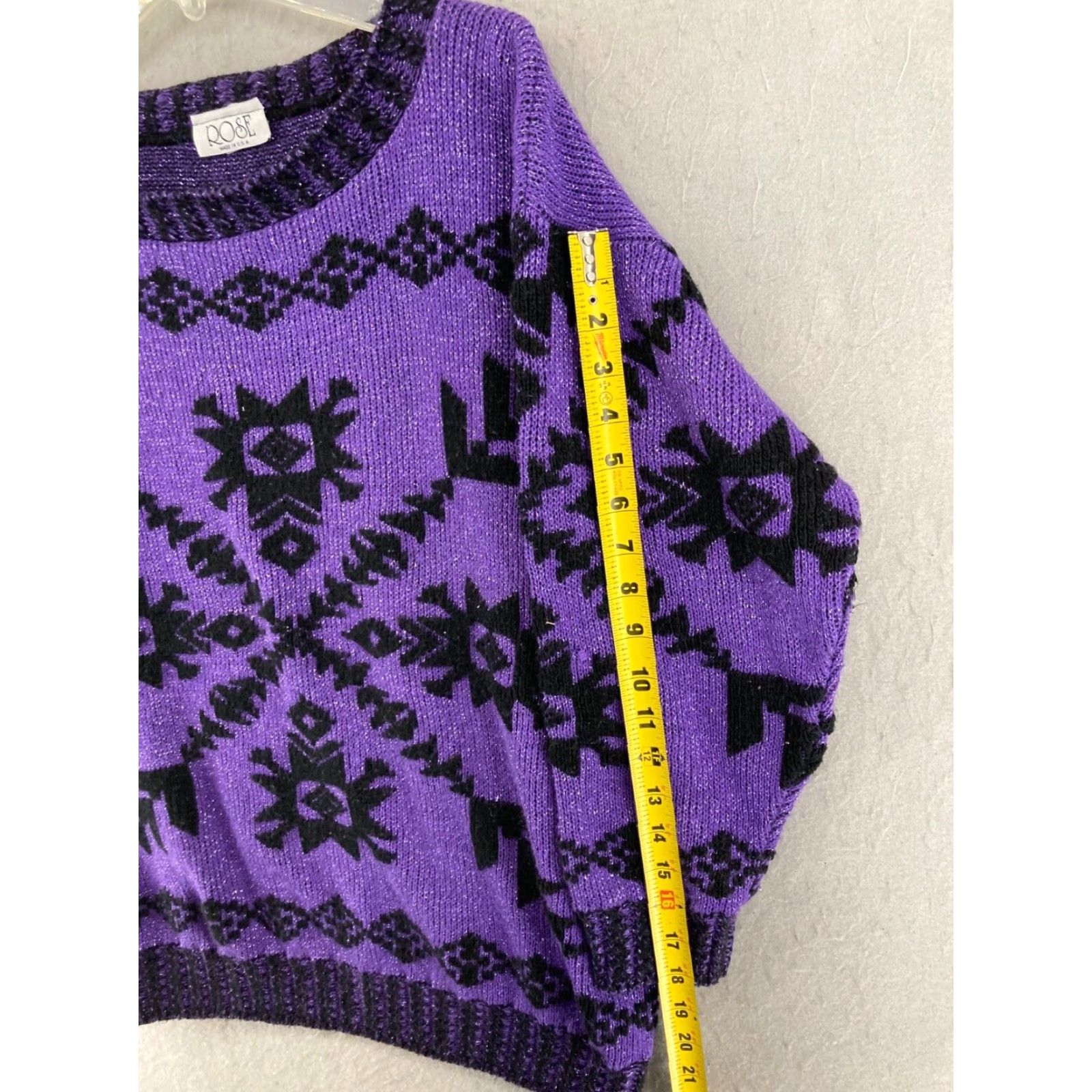 Vintage VINTAGE Rose Sweater Large Purple Geometric Knit Long Sleeve Boat Neck 80s 90s Womens Size L / US 10 / IT 46 - 4 Thumbnail