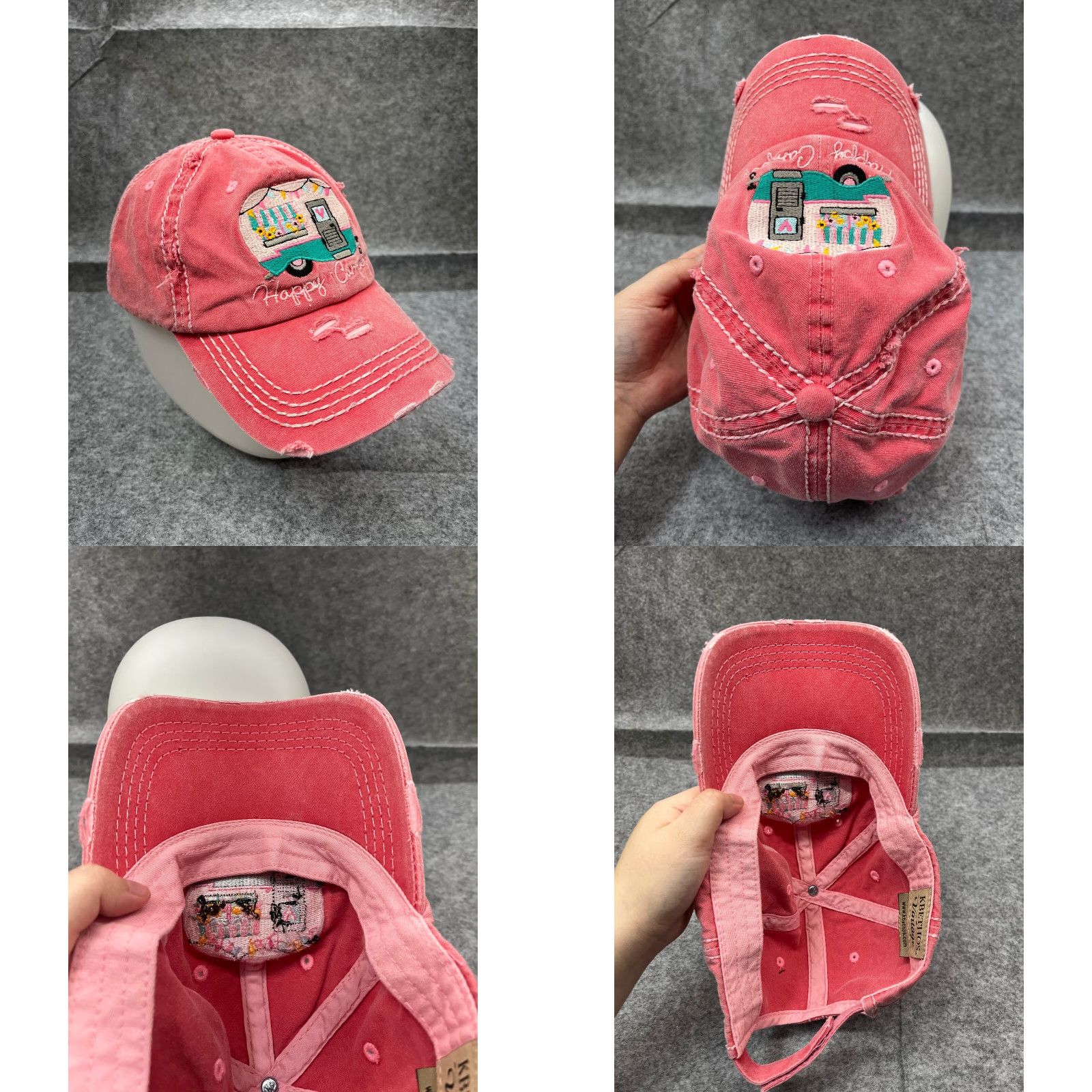 Camper KBethos Happy Camper Beach Cap Hat Adjustable Strap Back One Size Pink Cotton Womens Size ONE SIZE - 8 Thumbnail