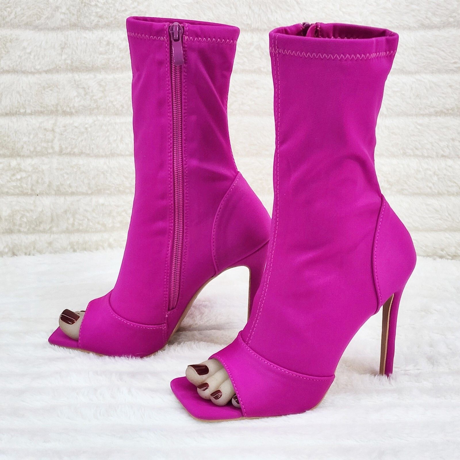 Other Bold Bright Fuchsia Pink Stretch Square Open Toe High Heel A Size US 9 / IT 39 - 4 Thumbnail