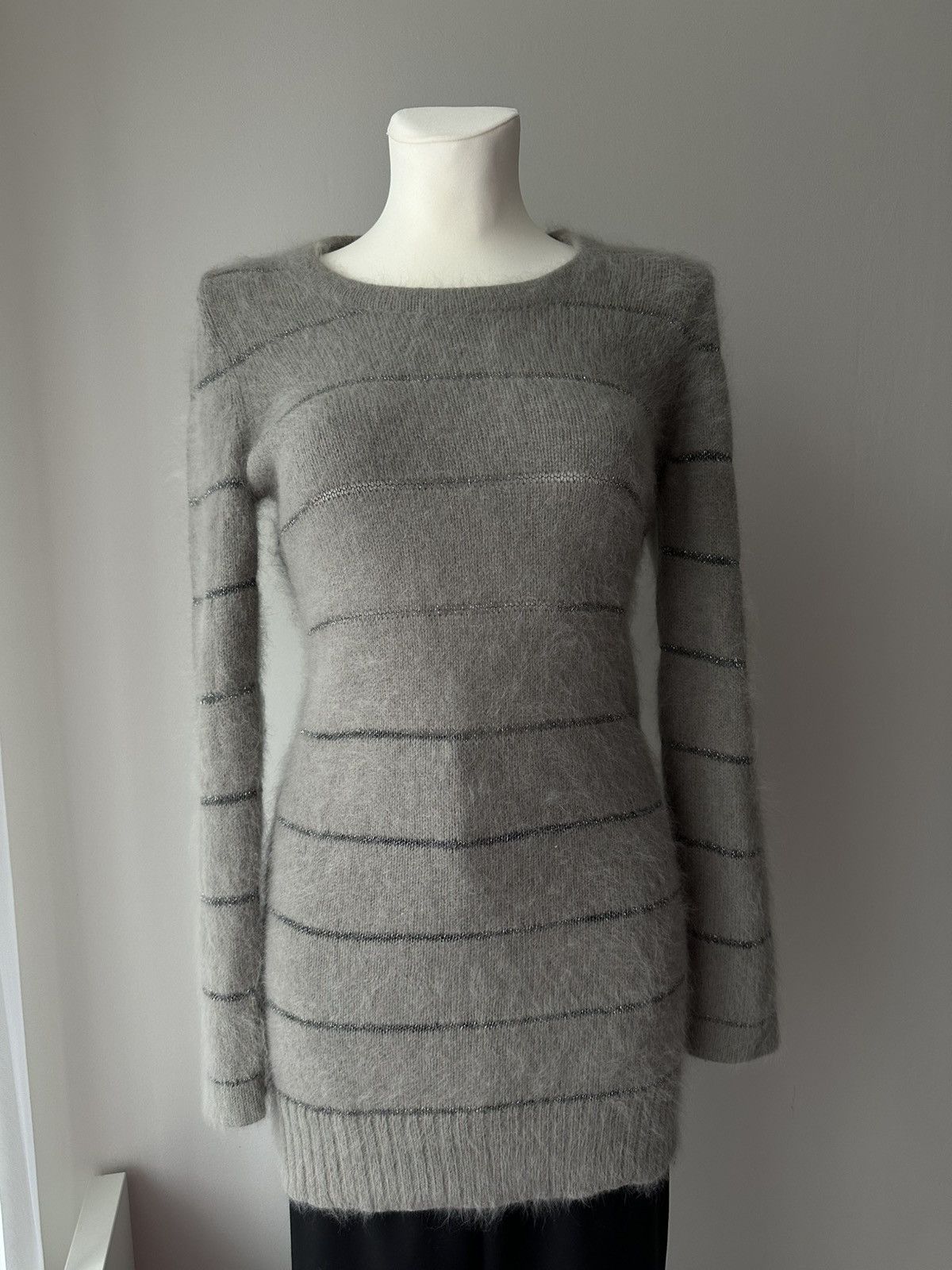 See by Chloé grey long soft winter wool angora sweater striped