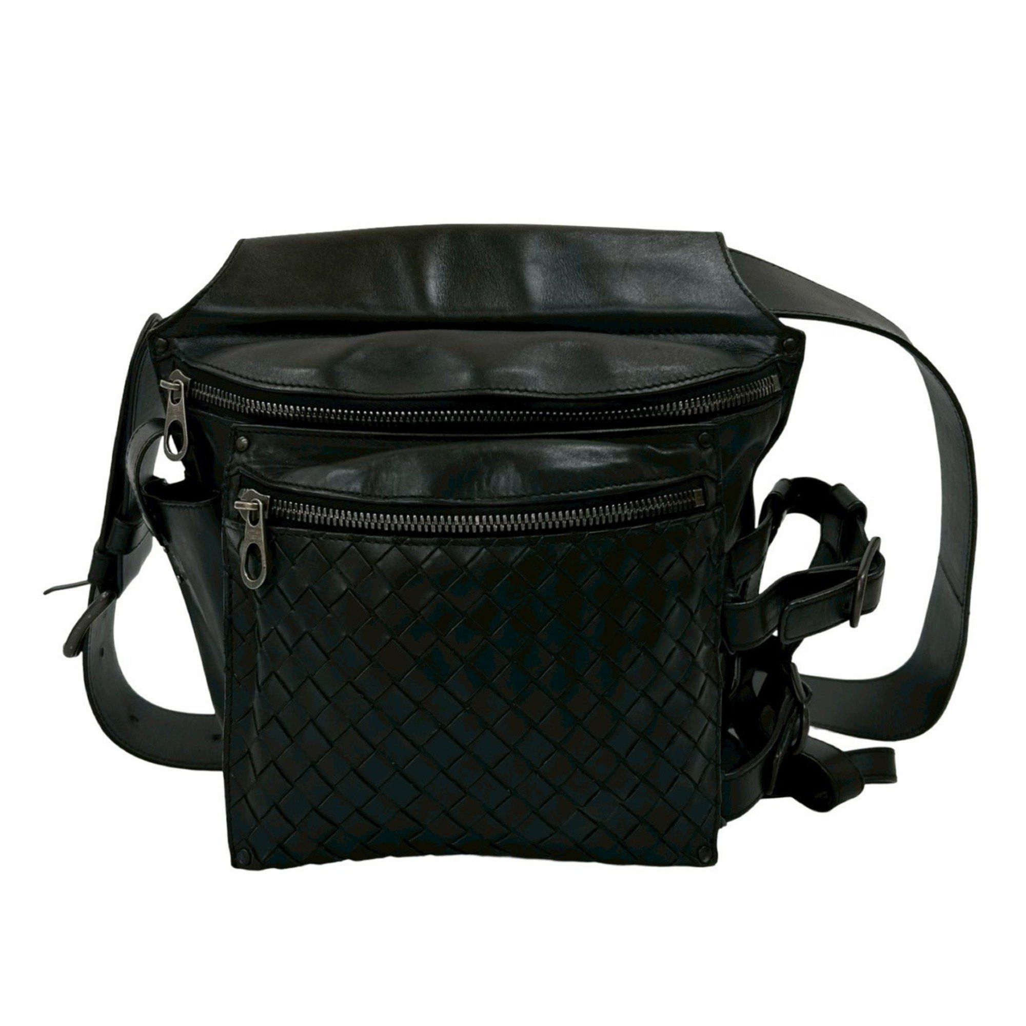 BOTTEGA VENETA Intrecciato Leather Body Bag/Shoulder Bag Black 19924