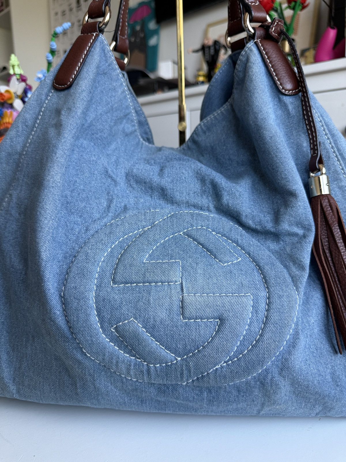 Designer × Gucci Gucci Soho denim shoulder shopper bag designer luxury archive Size ONE SIZE - 4 Thumbnail
