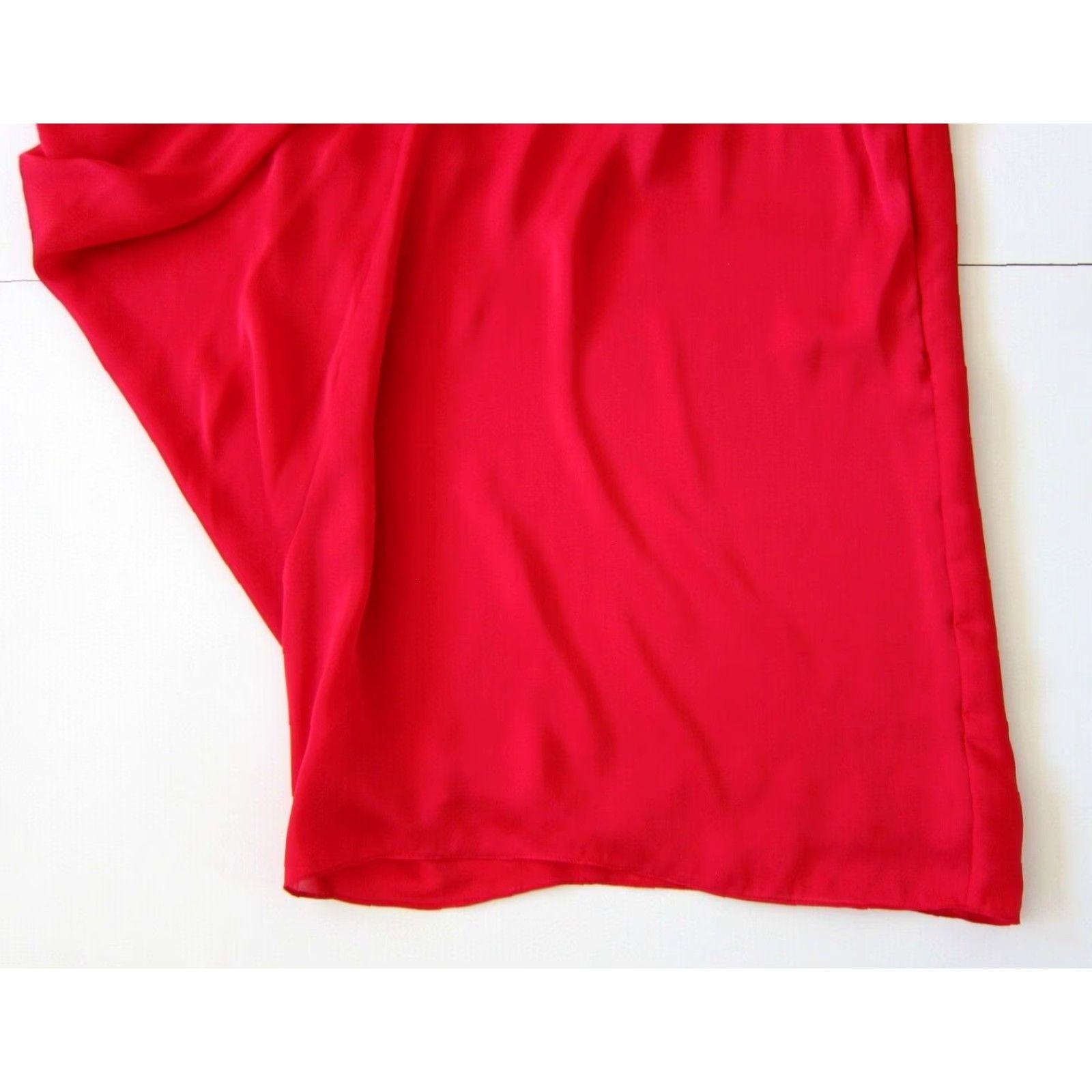 Vintage Aidan Mattox Dress One Shoulder Mini Red Silky Batwing Sleeve 6 Women's Dress Party/Cocktail Size M / US 6-8 / IT 42-44 - 8 Thumbnail