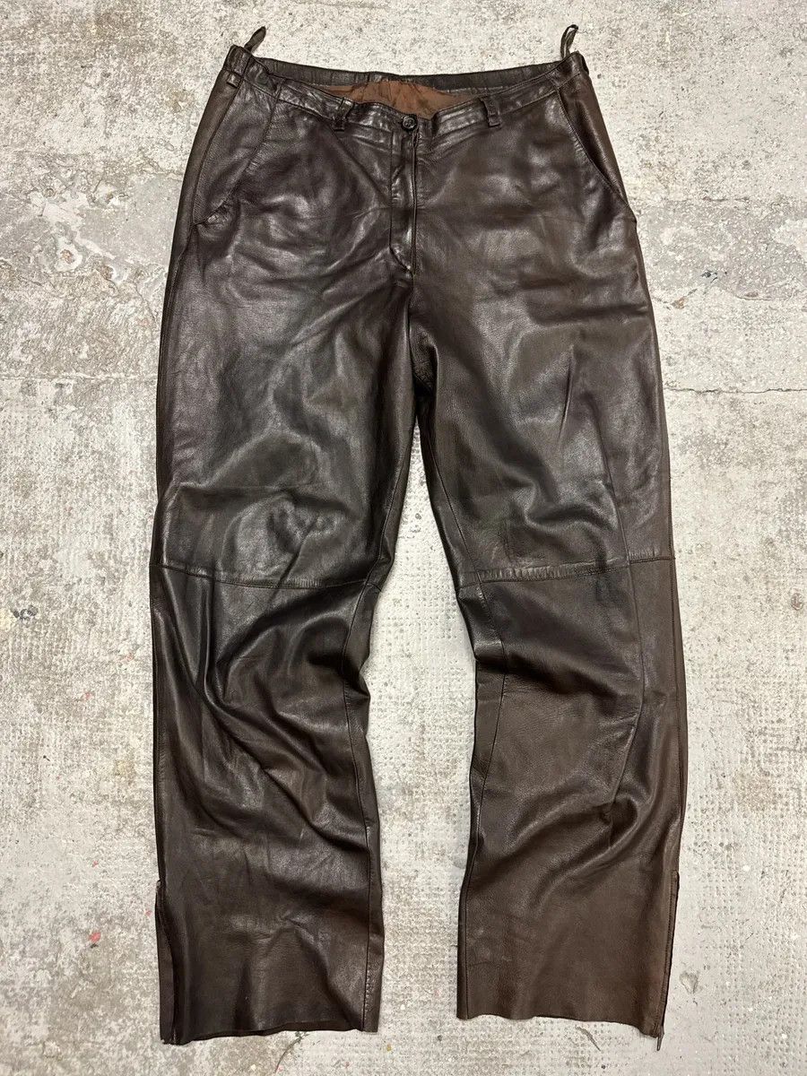 Jil Sander × Vintage Jil Sander Brown Dark Leather Eroded Pants Size US 30 / EU 46 - 4 Thumbnail