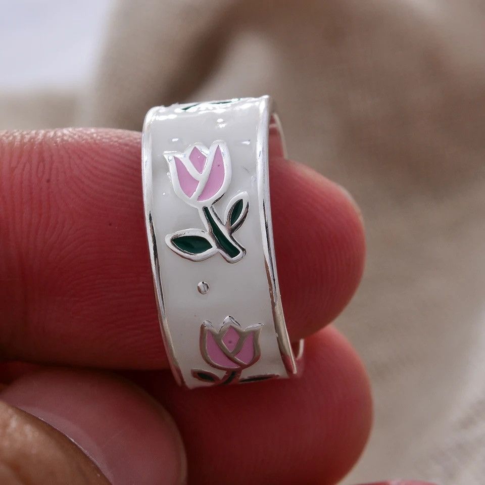 Japanese Brand × Jewelry × Vintage Sweet Rose Flower Dripping Glaze Ladies Ring Size ONE SIZE - 3 Thumbnail
