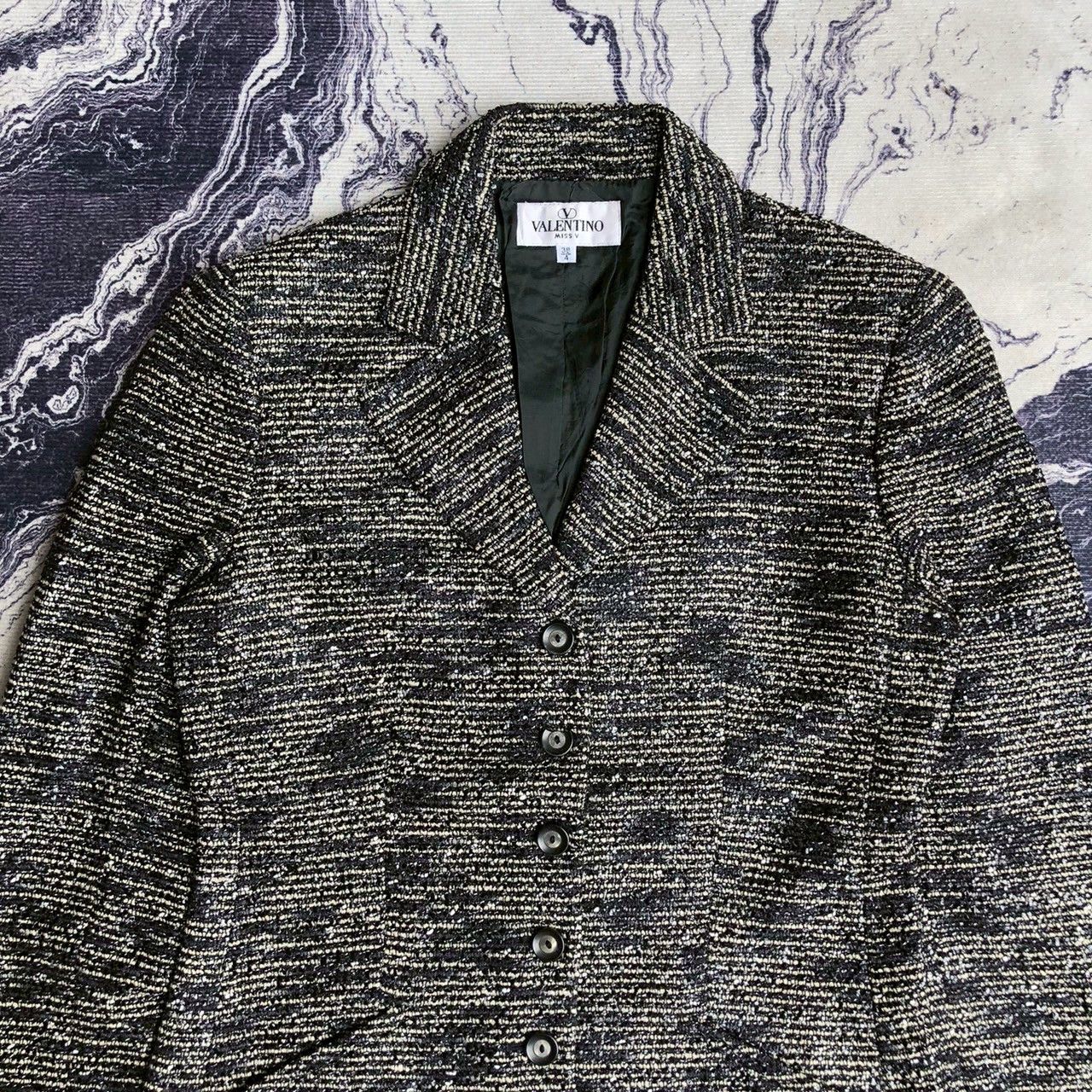 Valentino Vintage 90s Valentino Miss V Textured Tweed Jacket Size XS / US 0-2 / IT 36-38 - 2 Thumbnail