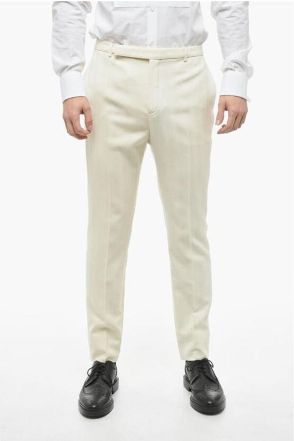 Saint Laurent Paris o1s1wg111124 Fitted Pants in Striped Wool in White Size US 34 / EU 50 - 3 Thumbnail