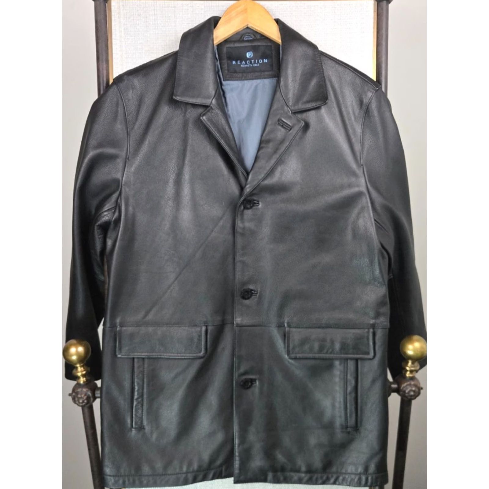 Kenneth Cole Kenneth Cole Reaction Men's Leather Jacket Medium Notch Lapel Button Front Insulated Black Coat/Jacket Size US M / EU 48-50 / 2 - 7 Thumbnail