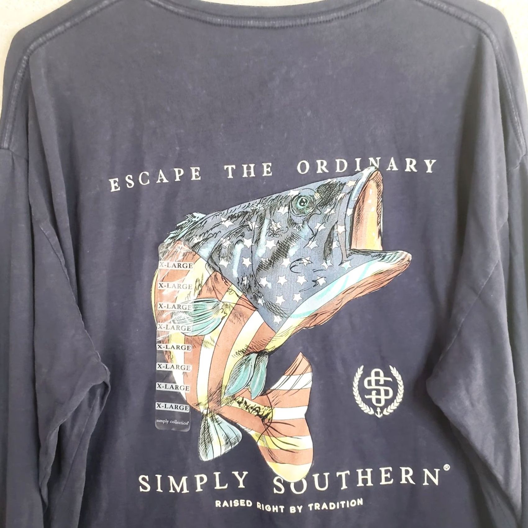 Vintage Simply Southern Blue Long Sleeve T-Shirt USA Bass Fish NWT Men's XL Patriotic Shirt LS Bass Fishing USA NWT Mens XL Blue Shirt Size US XL / EU 56 / 4 - 7 Thumbnail