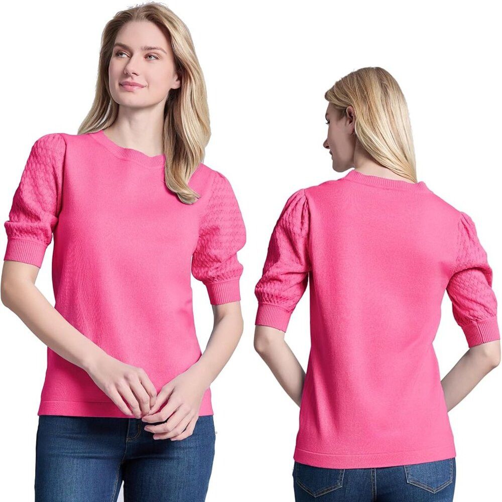 Jones New York NWT New $79 Jones New York Stitch Sleeve Azalea Pink Sweate Size L / US 10 / IT 46 - 1 Thumbnail