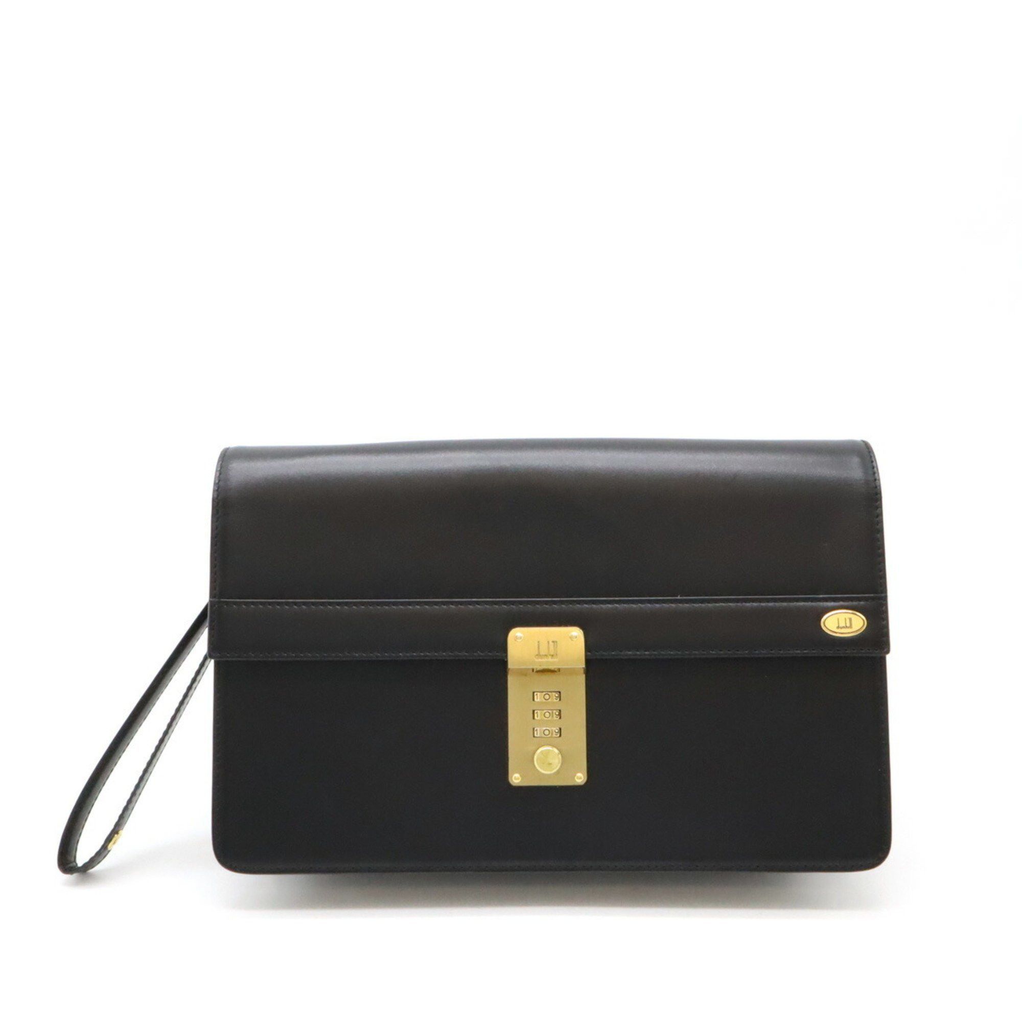 Dunhill black sale leather two-way clutch-crossbody lock bag