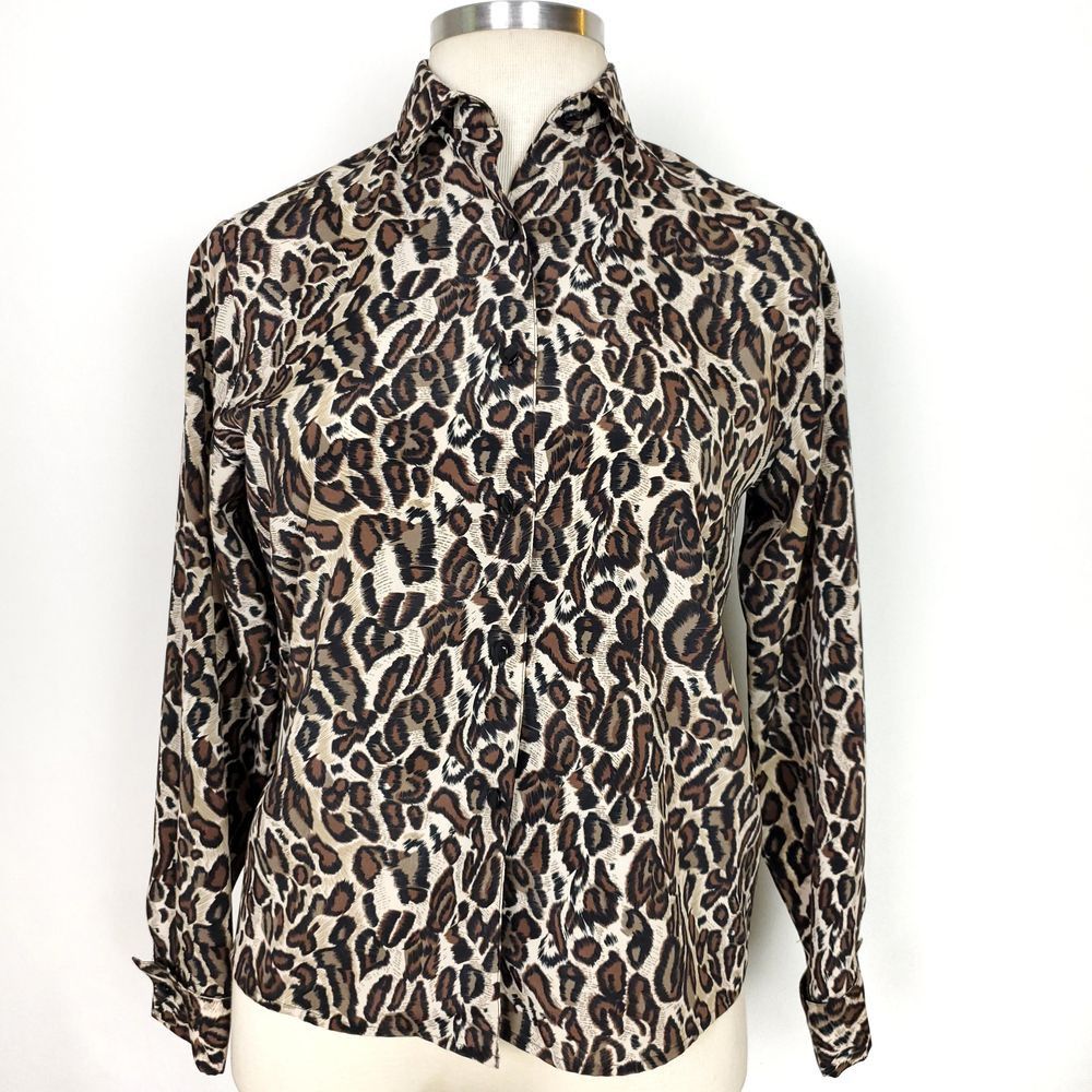 Other Sag Harbor Leopard French Cuff Blouse Button Up Shirt L Size L / US 10 / IT 46 - 1 Thumbnail
