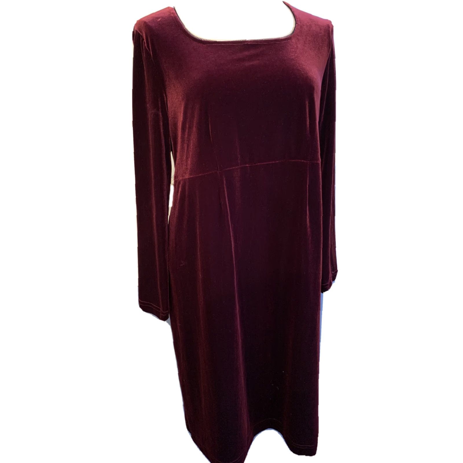Vintage VINTAGE Large Motherhood Maternity Burgundy Velour Dress Empire Waist Scoop Neck Size L / US 10 / IT 46 - 2 Thumbnail