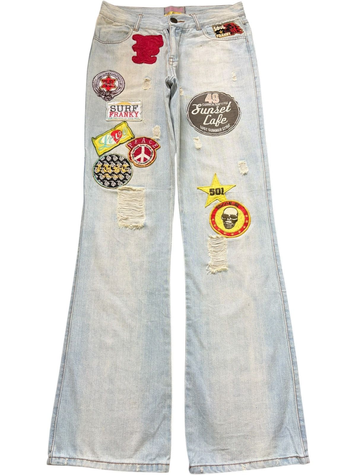 Hysteric Glamour Vintage Japanese Brand Patches Distress Flare Jeans Size 30" / US 8 / IT 44 - 1 Thumbnail