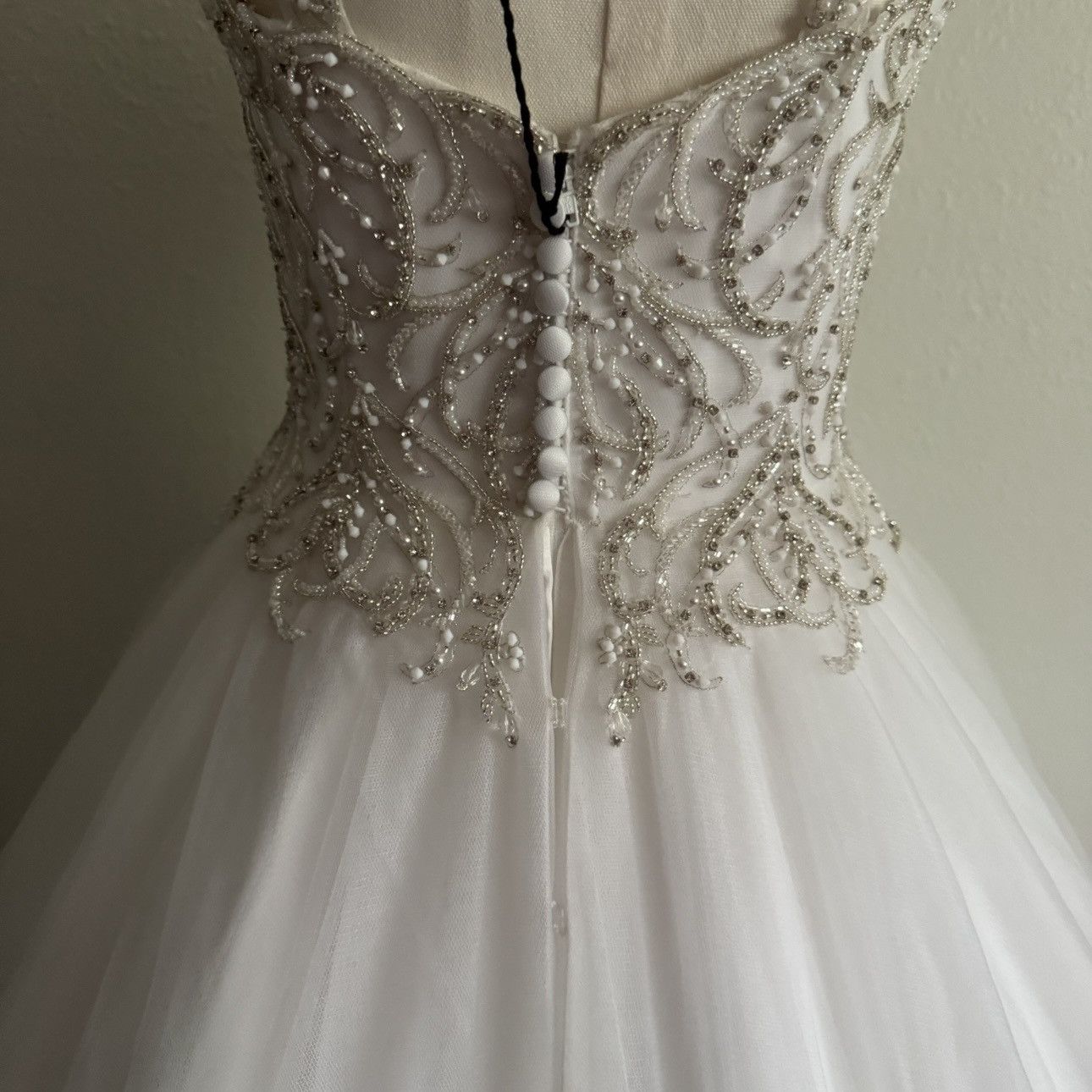 Other JUSTIN ALEXANDER White Silver Beaded Tulle Wedding Dress Size M / US 6-8 / IT 42-44 - 16 Thumbnail