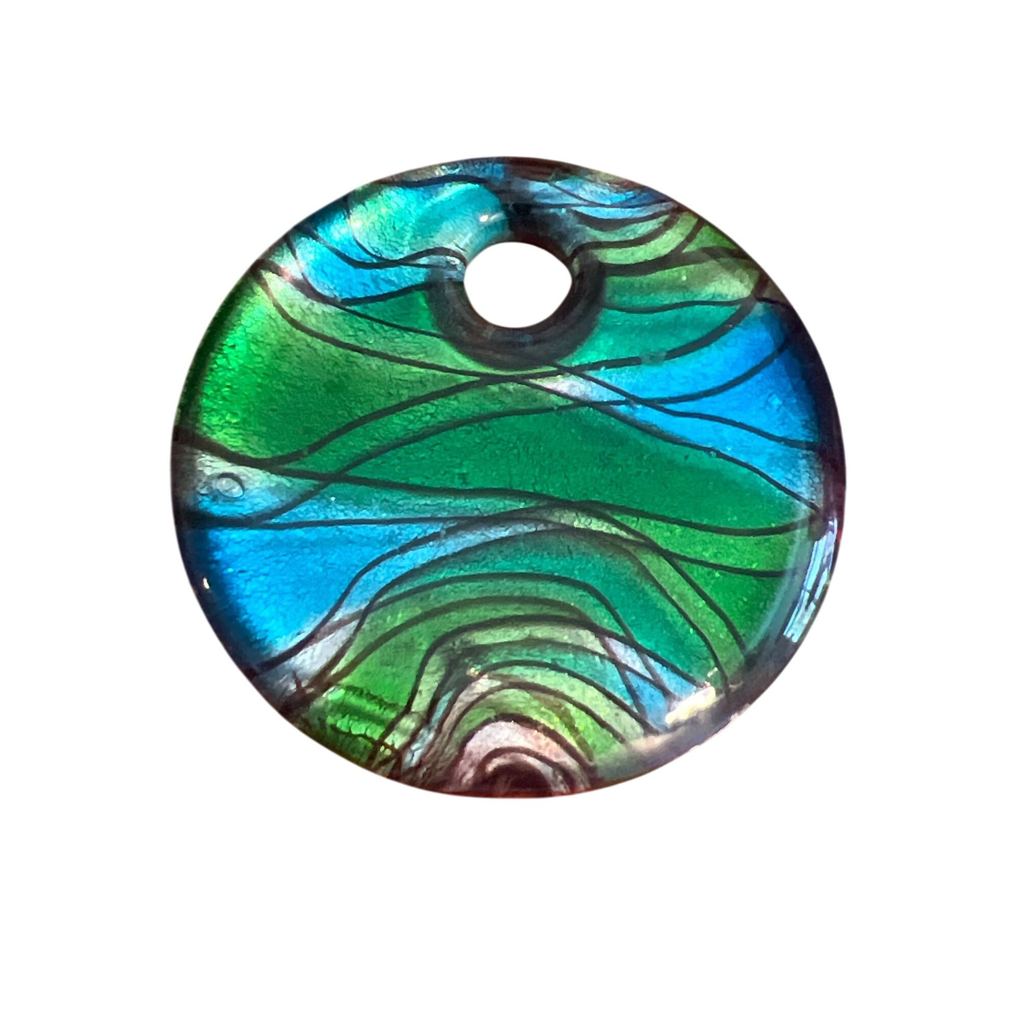 Other Lot 5 Dichroic Glass Pendants Charms Circle Leaf Blue Green Size ONE SIZE - 5 Thumbnail
