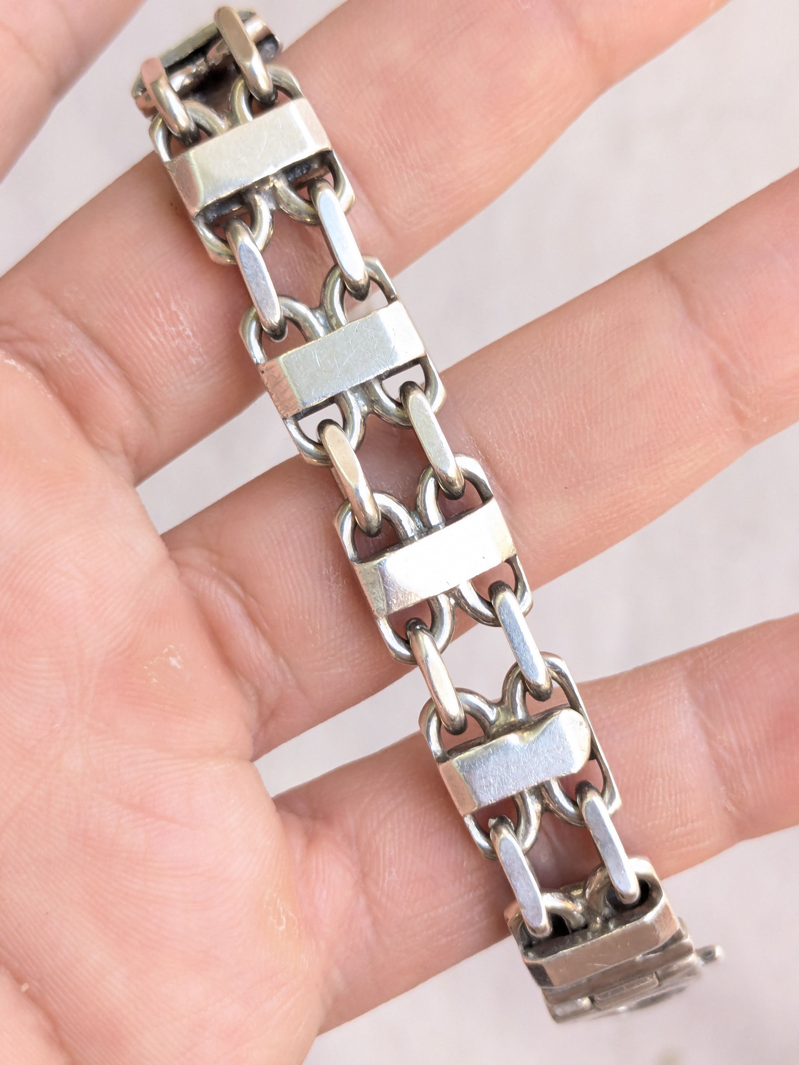 Jewelry Vintage Sterling Silver Bracelet 6" Thick Chunky Biker Size ONE SIZE - 17 Thumbnail