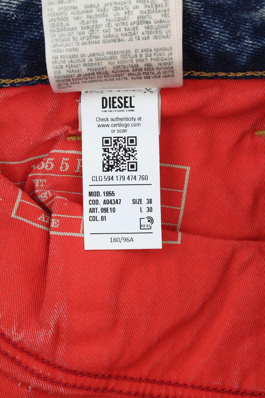 Diesel 1955 09E10 W38/L30 Blue Regular Straight Distress 85399 Size US 38 / EU 54 - 12 Thumbnail