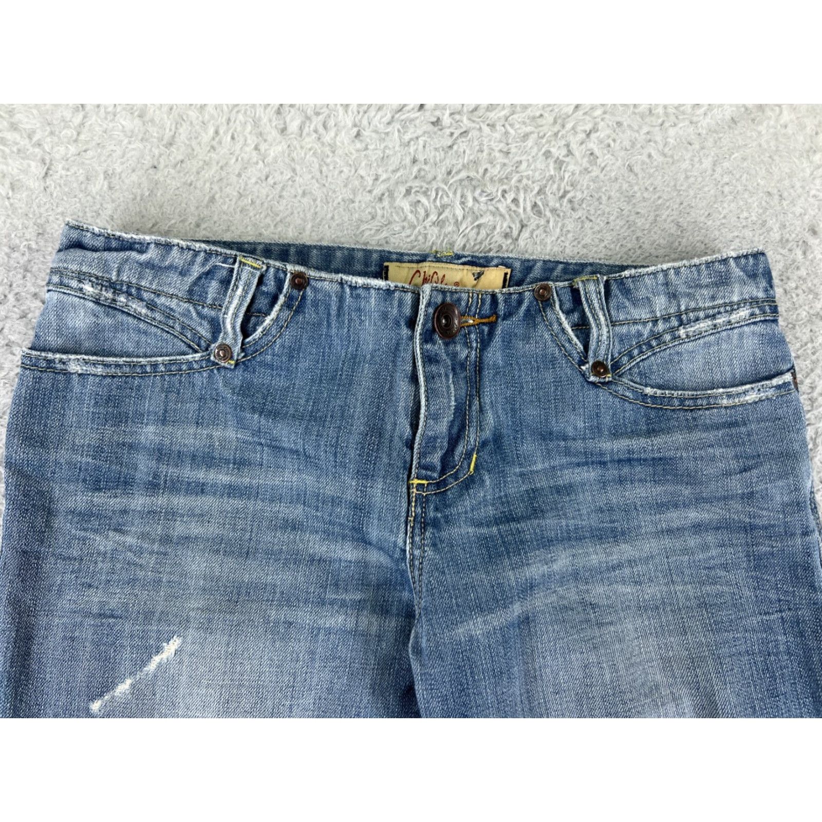 Denime Chi Ole Jeans Womens 28x29 Blue Denim Distressed 100% Cotton Bootcut 5-Pocket Regular Size 7 Size 28" / US 6 / IT 42 - 7 Thumbnail