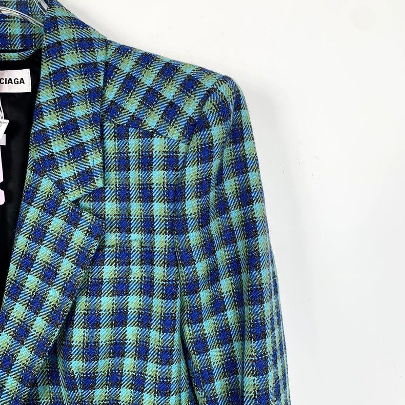 Other Balenciaga size 38 Color-block plaid wool lapel long-sleev Size US S / EU 44-46 / 1 - 3 Thumbnail