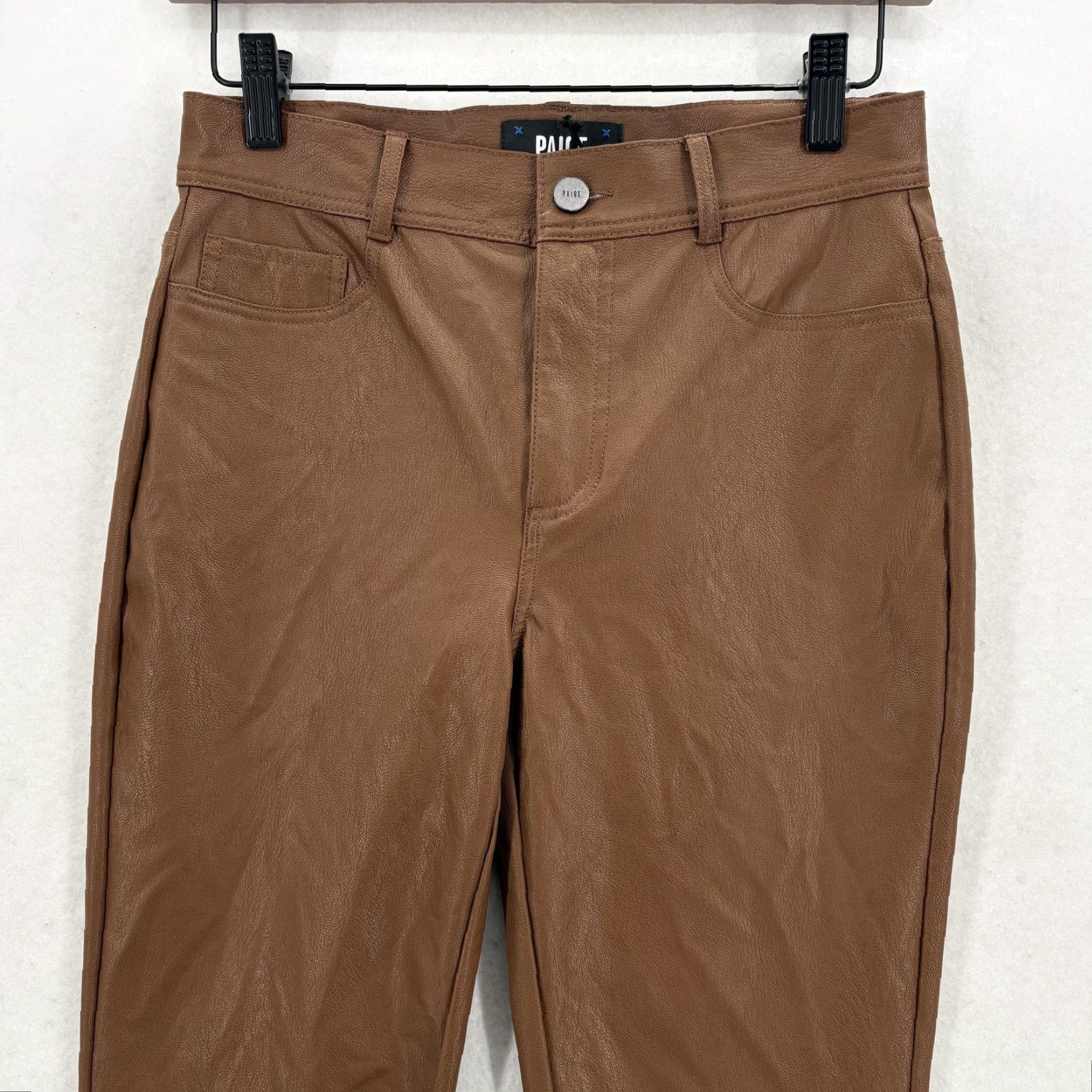Paige Paige Faux Leather Pants Womens 25 Brown Ankle Flare Stretch Claudine Dark Argan Size 42" / US 20 - 2 Thumbnail