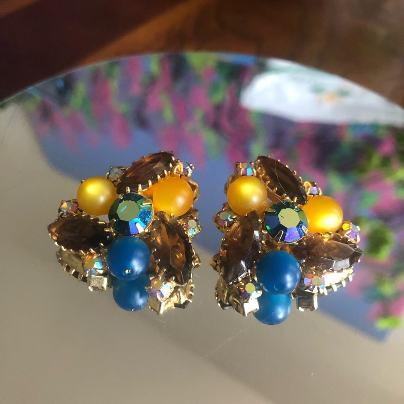 Vintage Vintage marquis faceted brown topaz glass earrings Size ONE SIZE - 1 Thumbnail